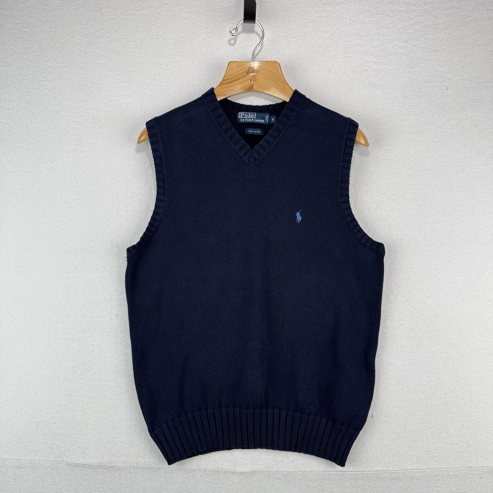 90’s Vtg Polo Ralph Lauren Sweater Vest Mens Small Blue V-Neck Blue Pony
