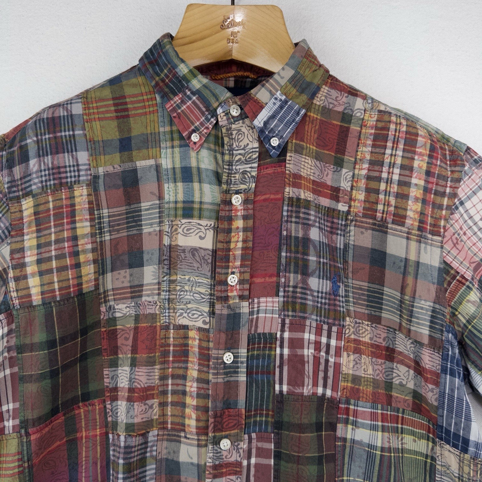 90’s Vtg Polo Ralph Lauren Men’s XL Plaid Madras Patchwork Button Down Shirt
