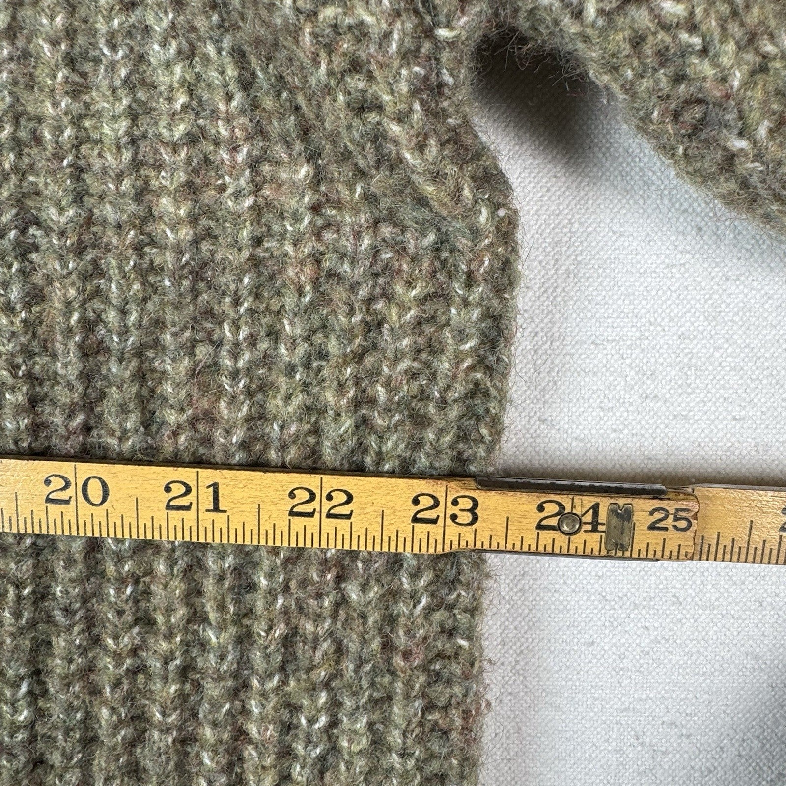 Uniqlo Low Gauge V-Neck Long-Sleeve Cardigan Green Brown Pockets Buttons Large