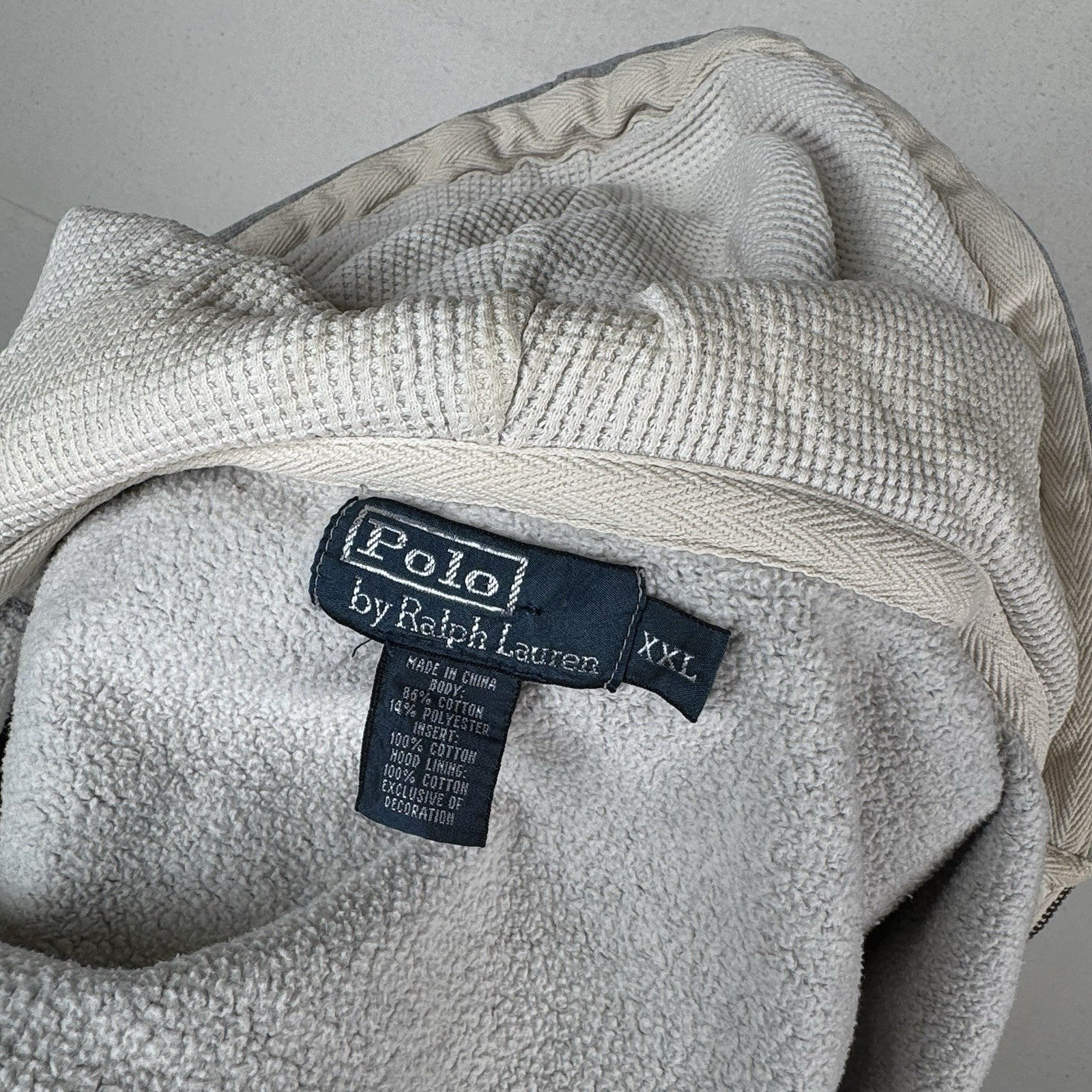 Vtg Polo Ralph Lauren Thermal Hoodie Men’s 2XL Full Zip Gray Sweatshirt *Read