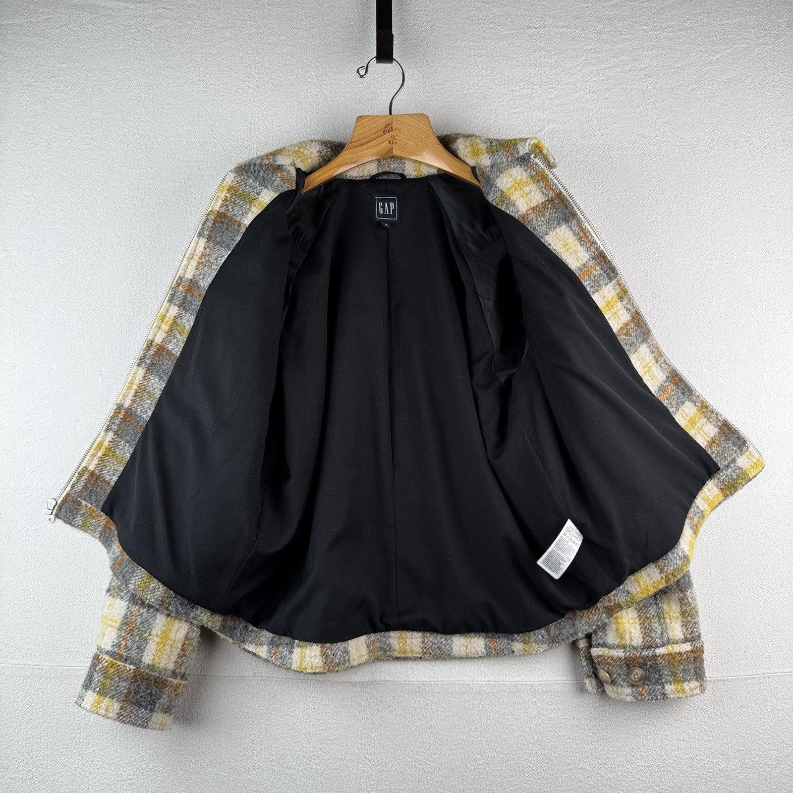GAP Wool Trucker Jacket Women’s M Yellow Plaid Full Zip Boxy Chore Shirt