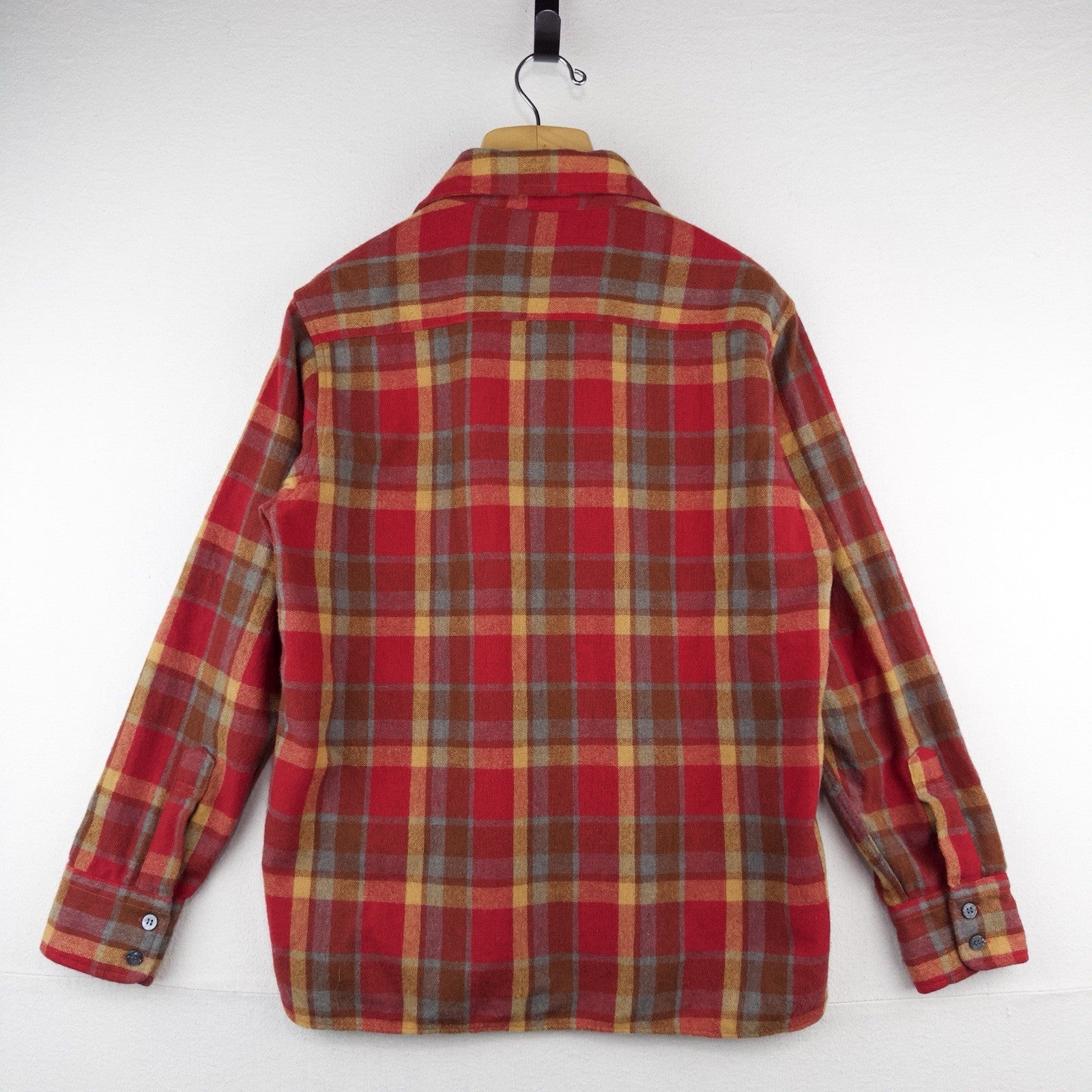 60’s Vtg Kings Road Sears Men’s M Full Cut Flannel Shirt Wool Red Yellow Plaid