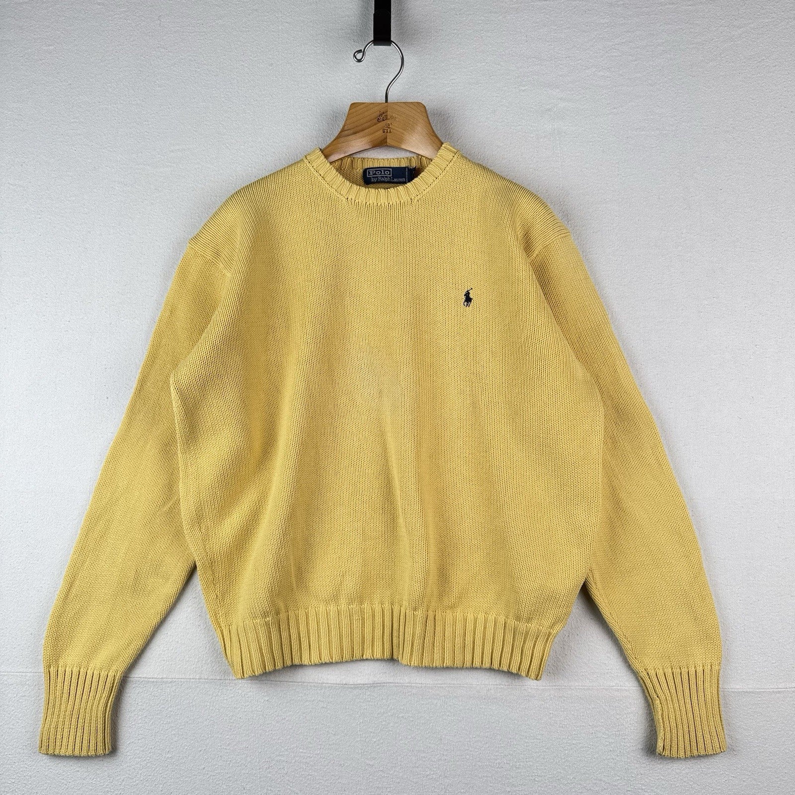 90’s Vtg Polo Ralph Lauren Sweater Men’s Large Pale Yellow Knit Cotton *Read