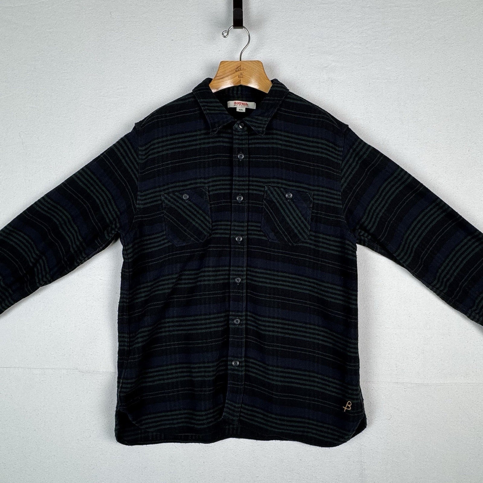 Birdwell Beach Britches Men's 2XL Flannel Cotton L/S Shirt Navy Green Plaid