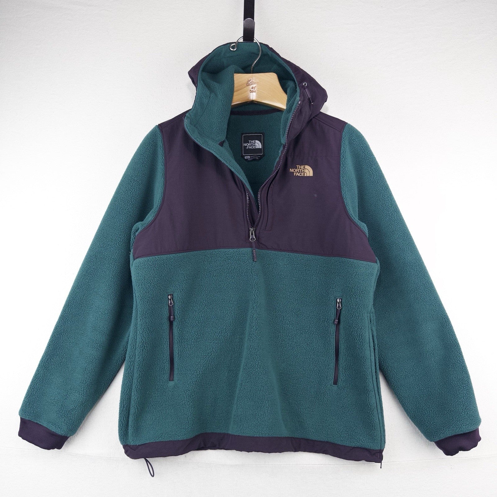The North Face Women's Medium Denali Fleece Hoodie Pullover 1/4 Zip Green Purple