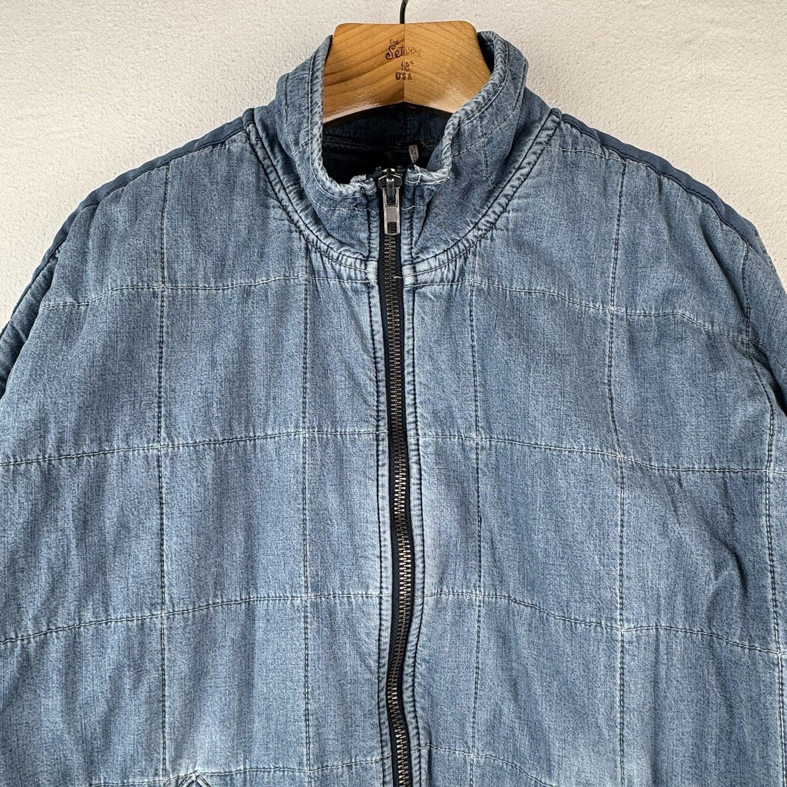 Free People Dolman Quilted Chambray Jacket Slouchy Indigo Blue Denim Medium