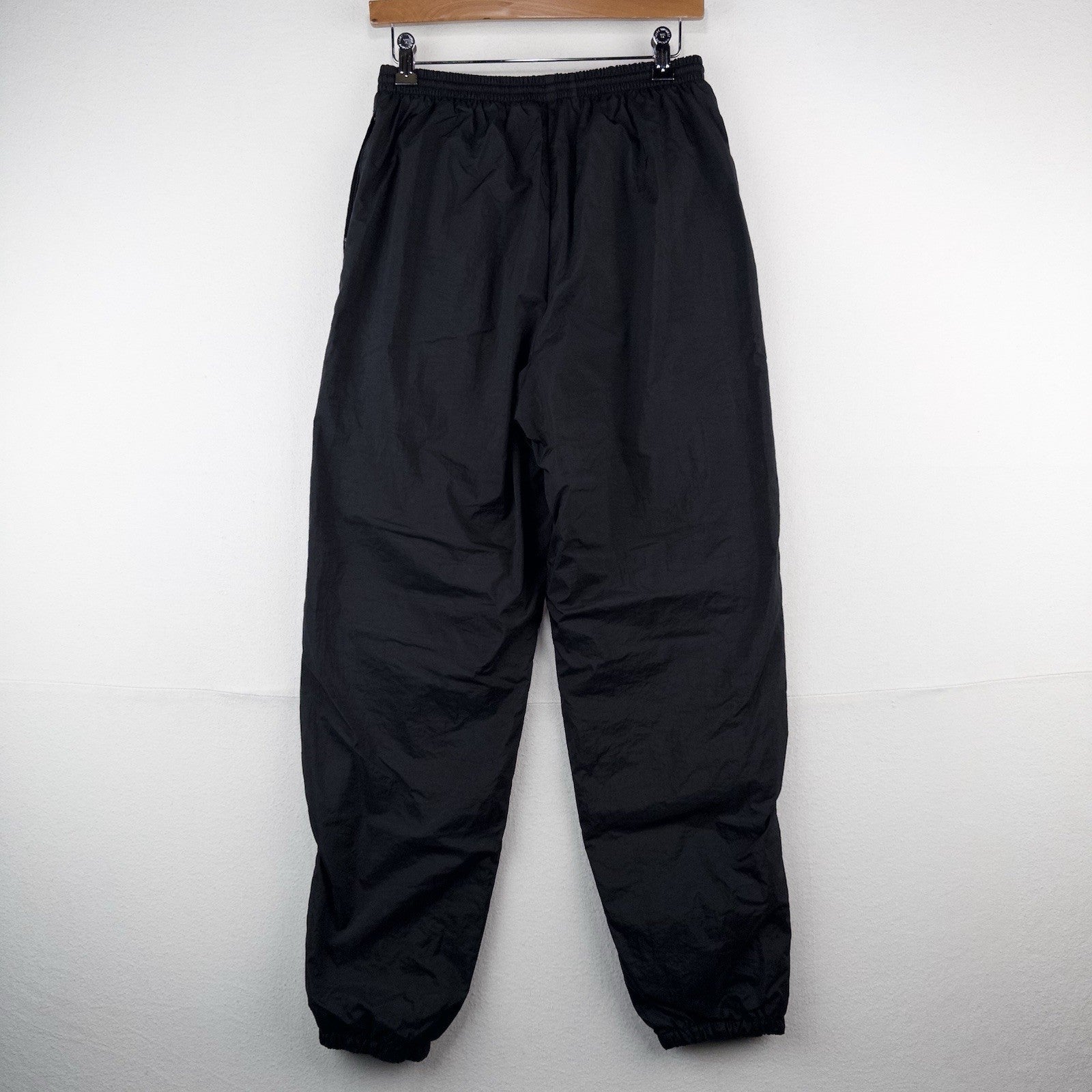 90s Vtg Nike Nylon Jogger Pants Womens  L 12-14 Black Drawstring Lined Zip Ankle