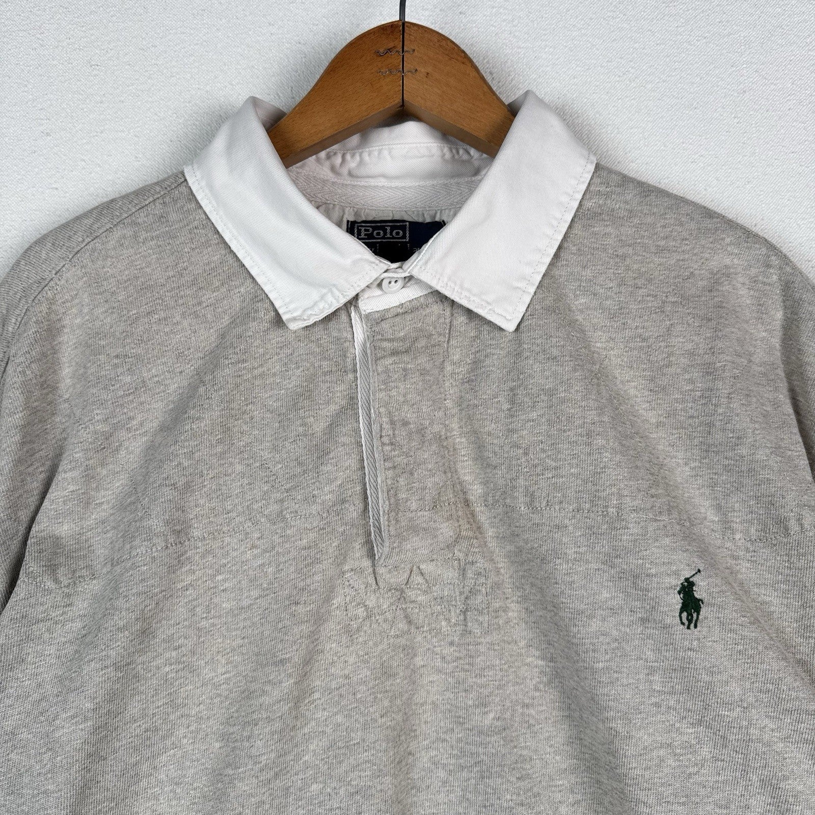 Polo Ralph Lauren Rugby Shirt 4XLB 4XL Big Gray Quilted Shoulder Elbow Patch