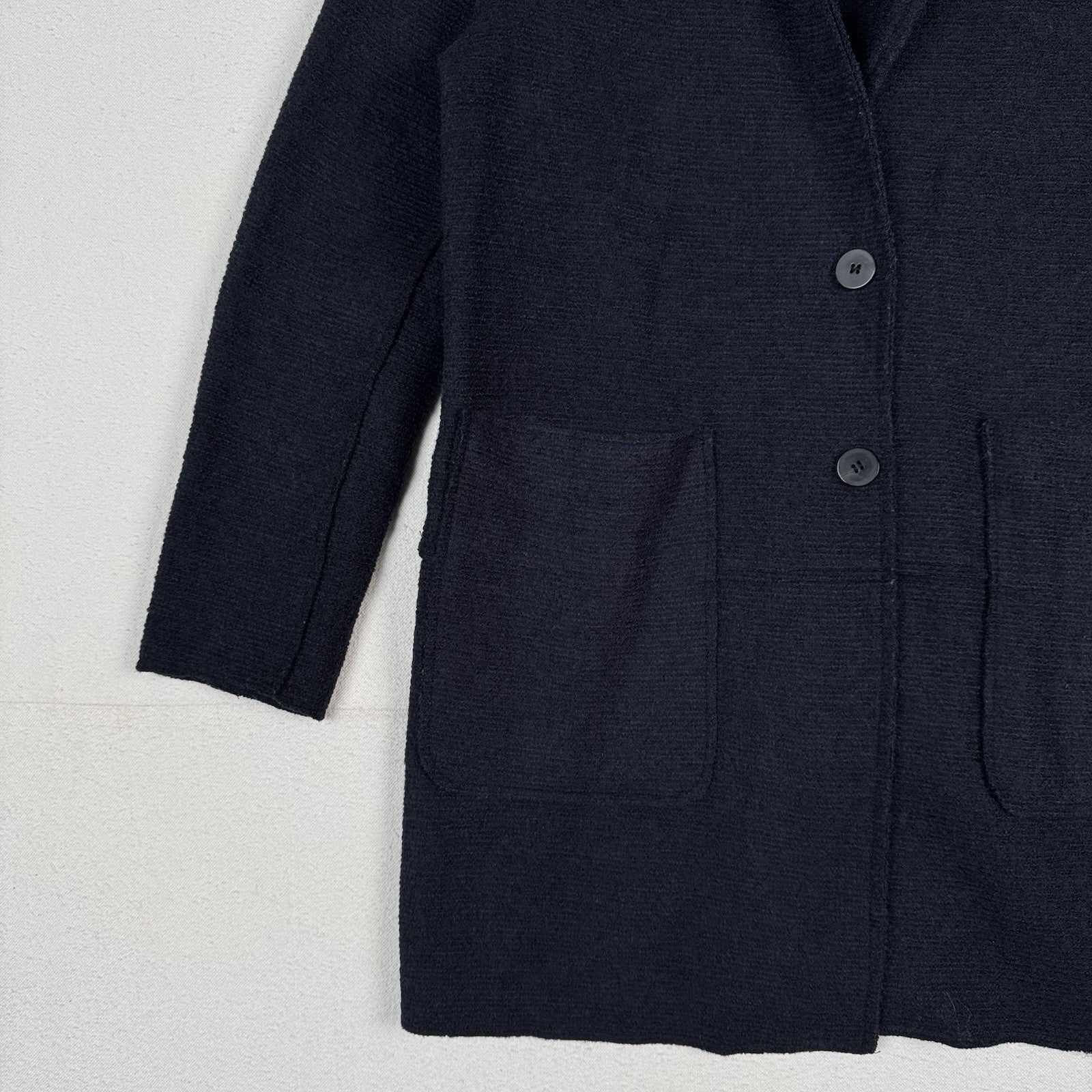 Zara Wool Longline Navy Blue Car Coat Overcoat Cardigan Women’s Size M