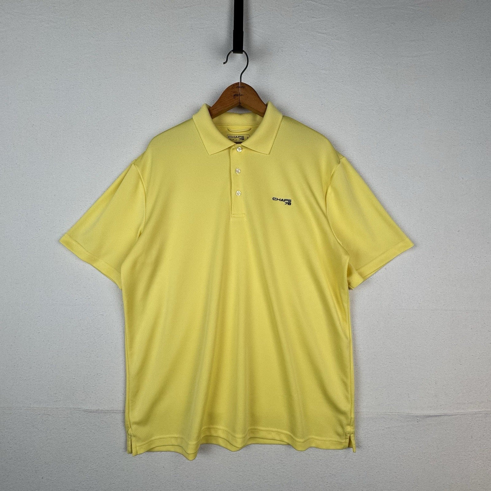 Chaps 78 Golf Polo Shirt Mens Size L Stay Dry Short Sleeve Yellow Waffle Mesh