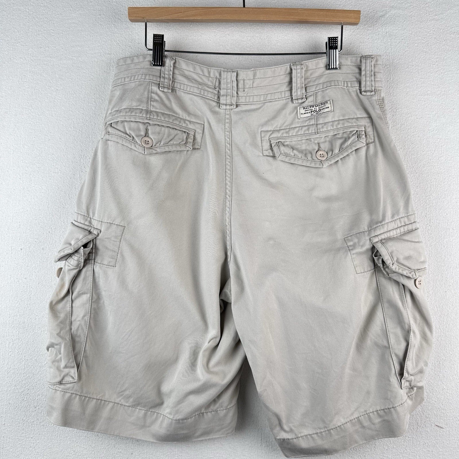 Polo Ralph Lauren Chino Classic Cargo Shorts Vintage Tan Khaki Men’s 34x9