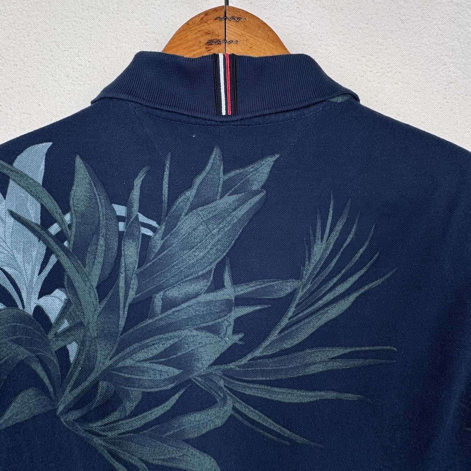 Tommy Hilfiger Shirt Mens Small Blue Green Tropical Leaf Print Regular Fit Polo