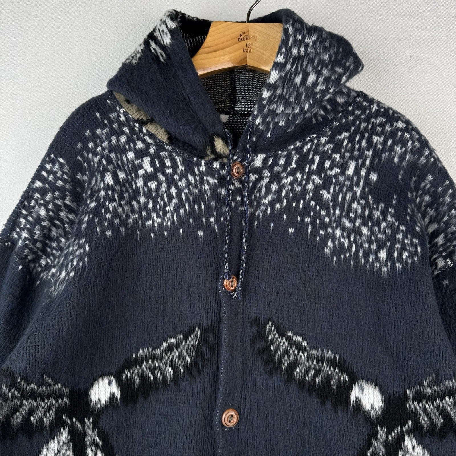 Puruhua Handmade Men’s L Full Zip Acrylic Eagles Mountains Hood Sweater Ecuador