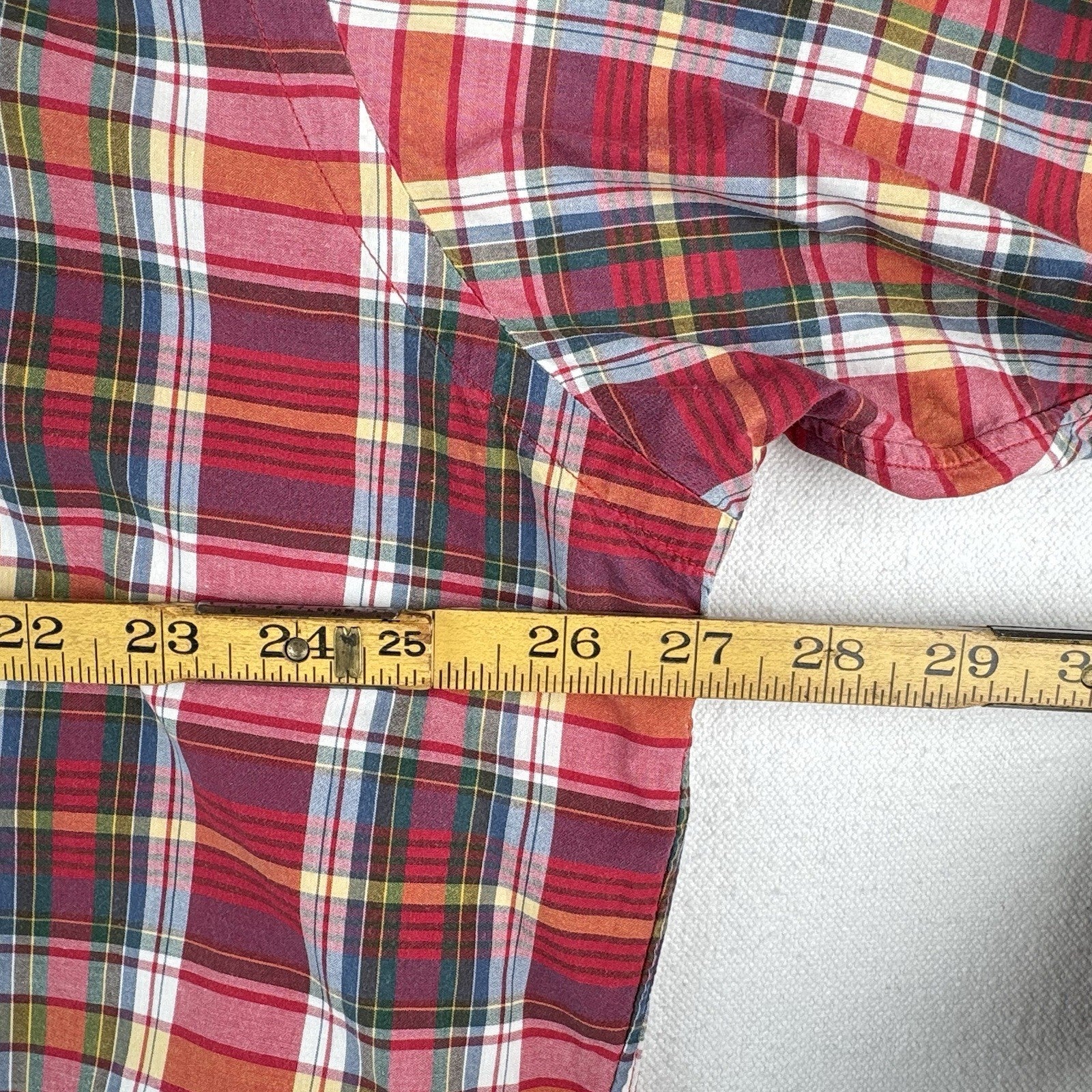 Ralph Lauren Mens XL Blake Short Sleeve Madras Plaid Polo Button Down Shirt