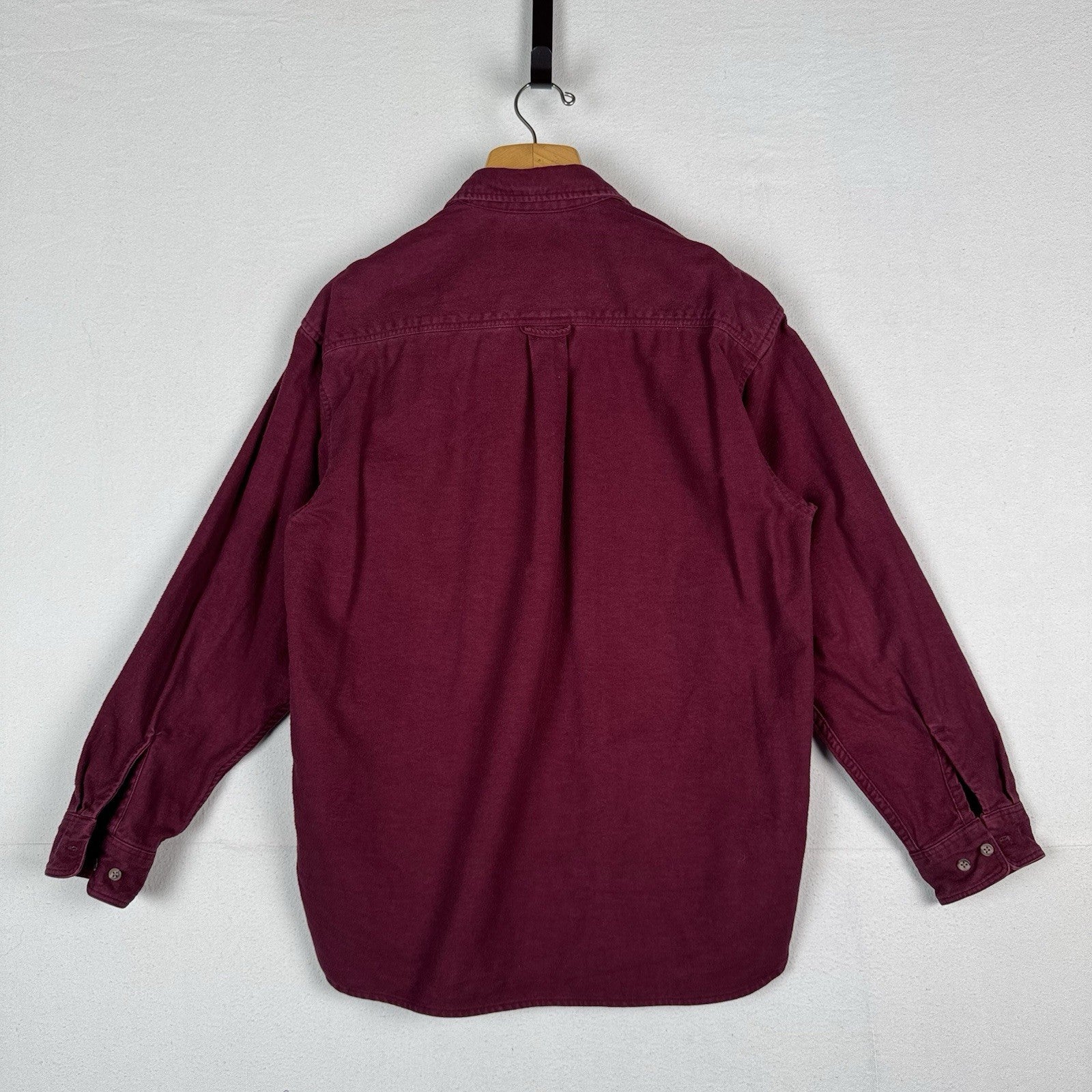 Vintage Eddie Bauer Men’s Large Burgundy Red Heavy Flannel Chamois Made USA