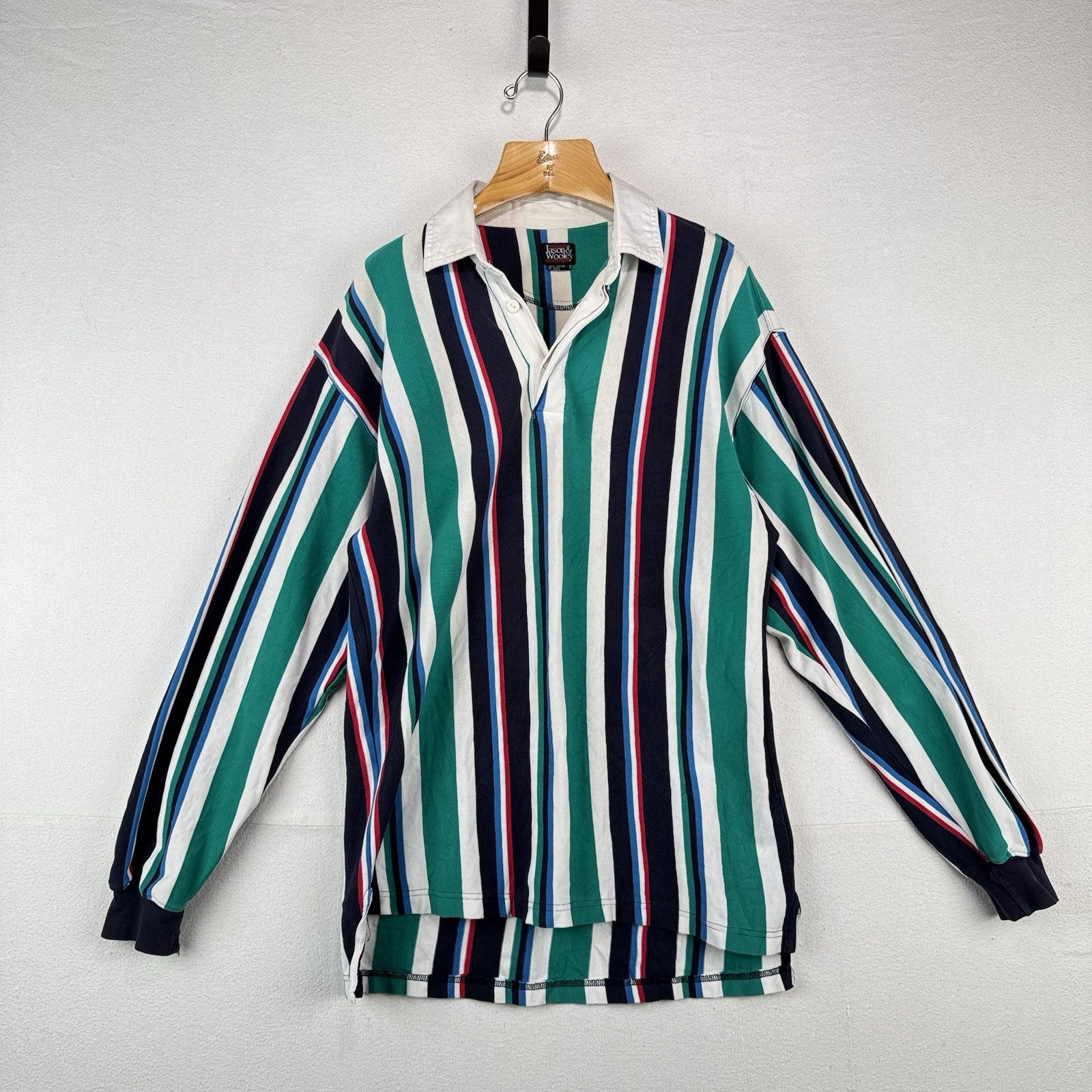 80’s Vtg Jason & Wooley Men’s L Multi Color Striped Rugby Long Sleeve