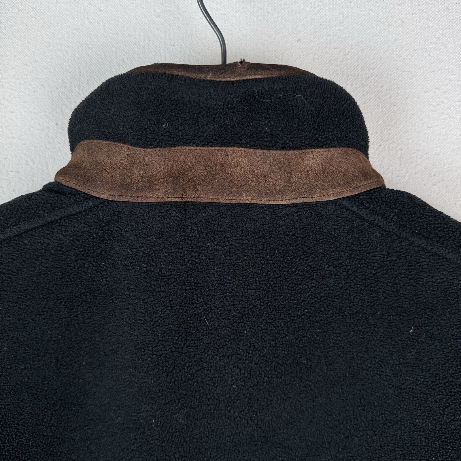 Vintage Polo Ralph Lauren Fleece Leather Trim Men’s Black L Jacket Distressed*