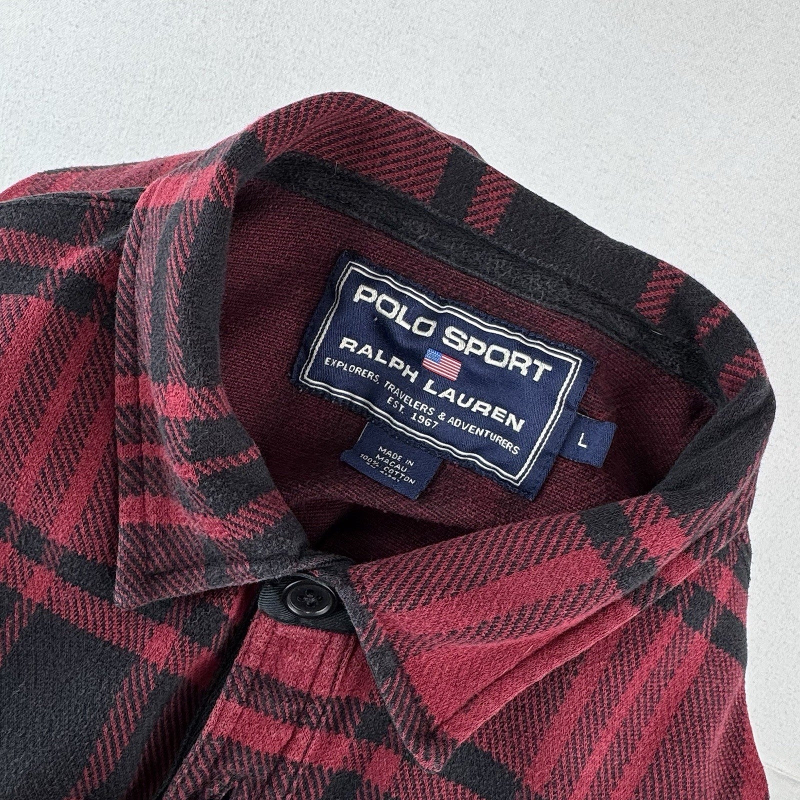 90’s Vtg Polo Sport Ralph Lauren Men’s L Buffalo Plaid Flannel Shirt *Read