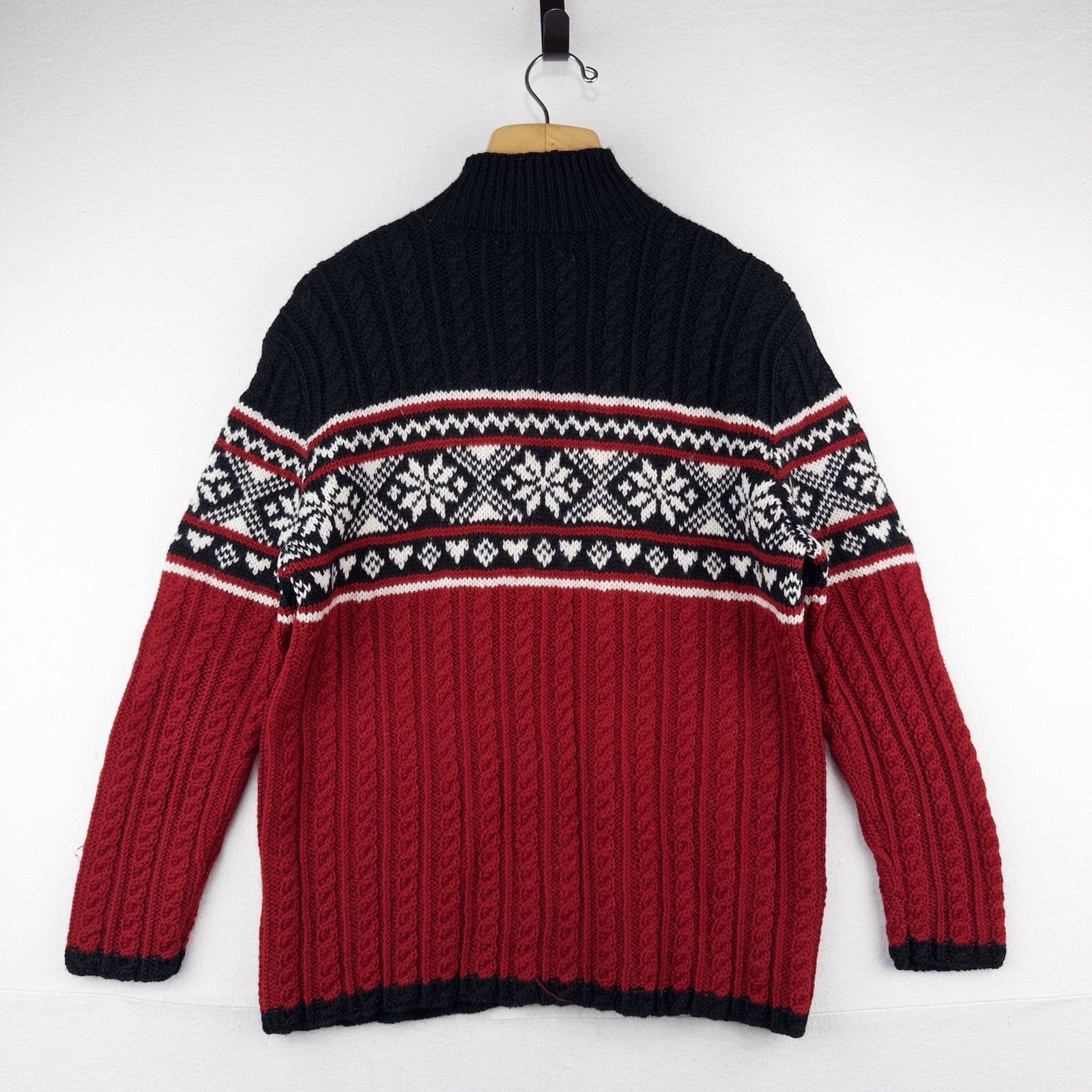 Lauren Ralph Lauren M Sweater 100% Worsted Wool Red Black Fair Isle Ski Snow