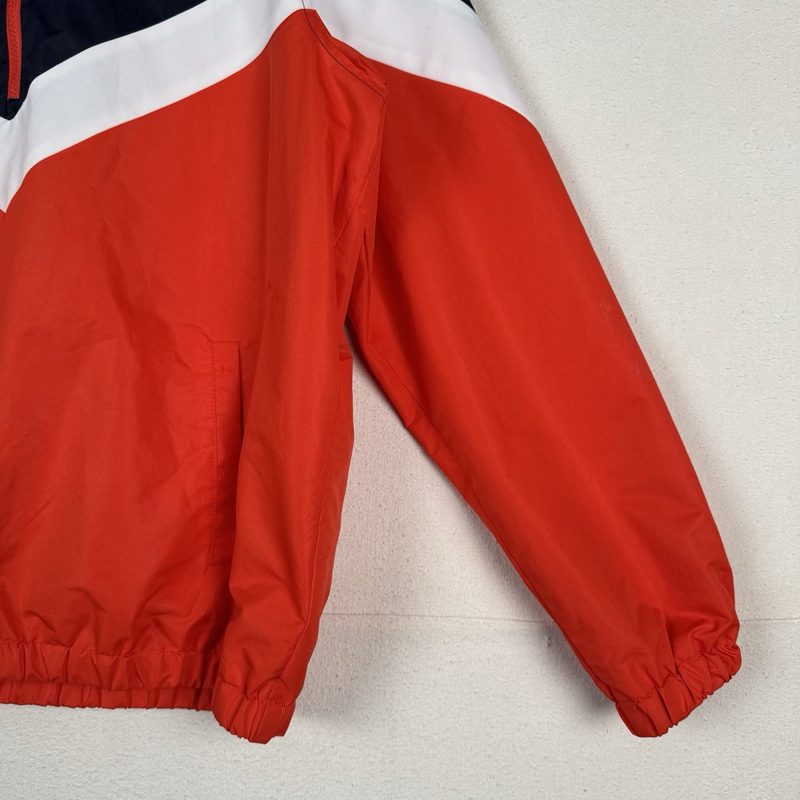 Men's Members Only  1/4 Zip Light Weight Jacket Size Large Orange Blue Spellout