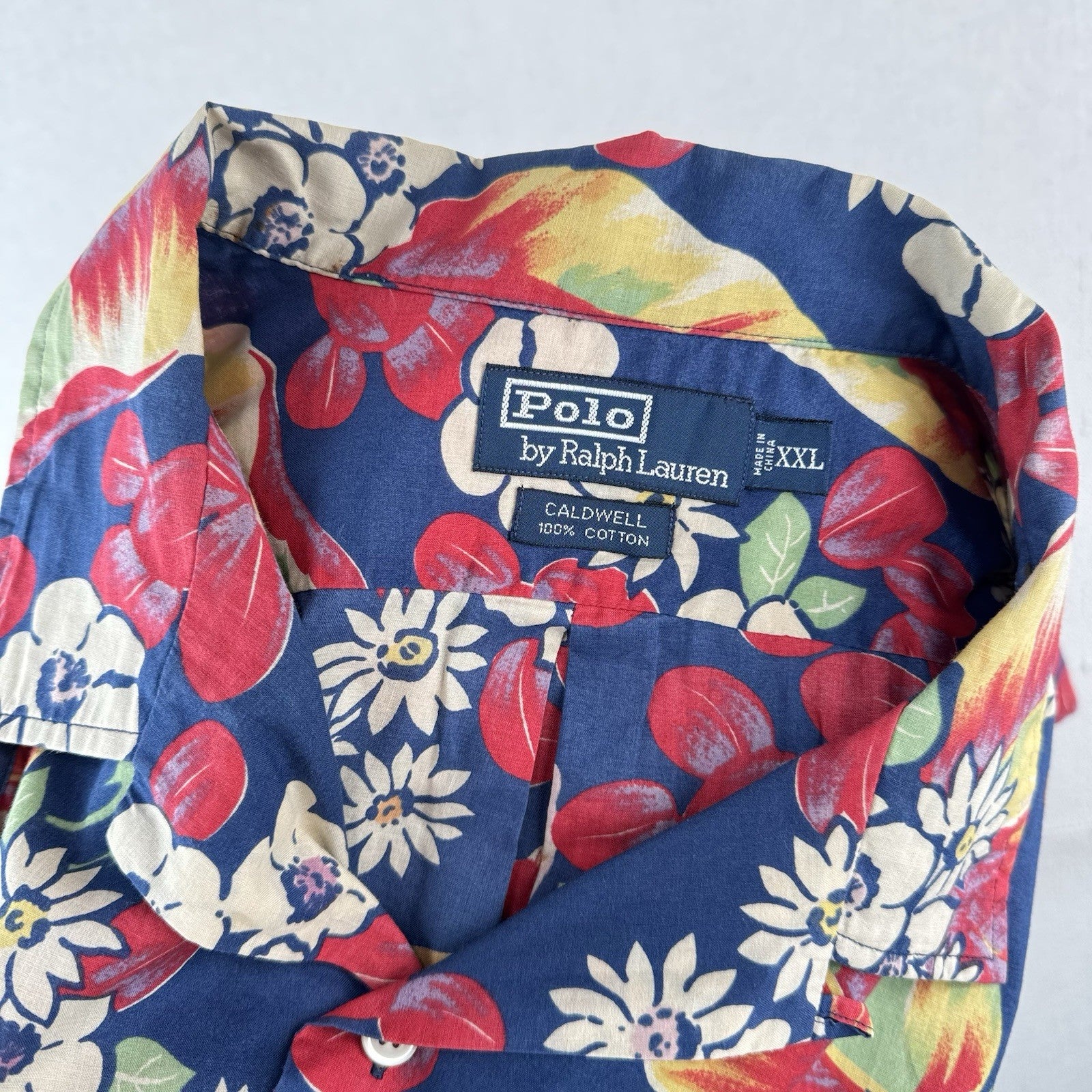 90’s Vtg Polo Ralph Lauren Floral Hawaiian Shirt 2XL Caldwell Loop Collar *Read