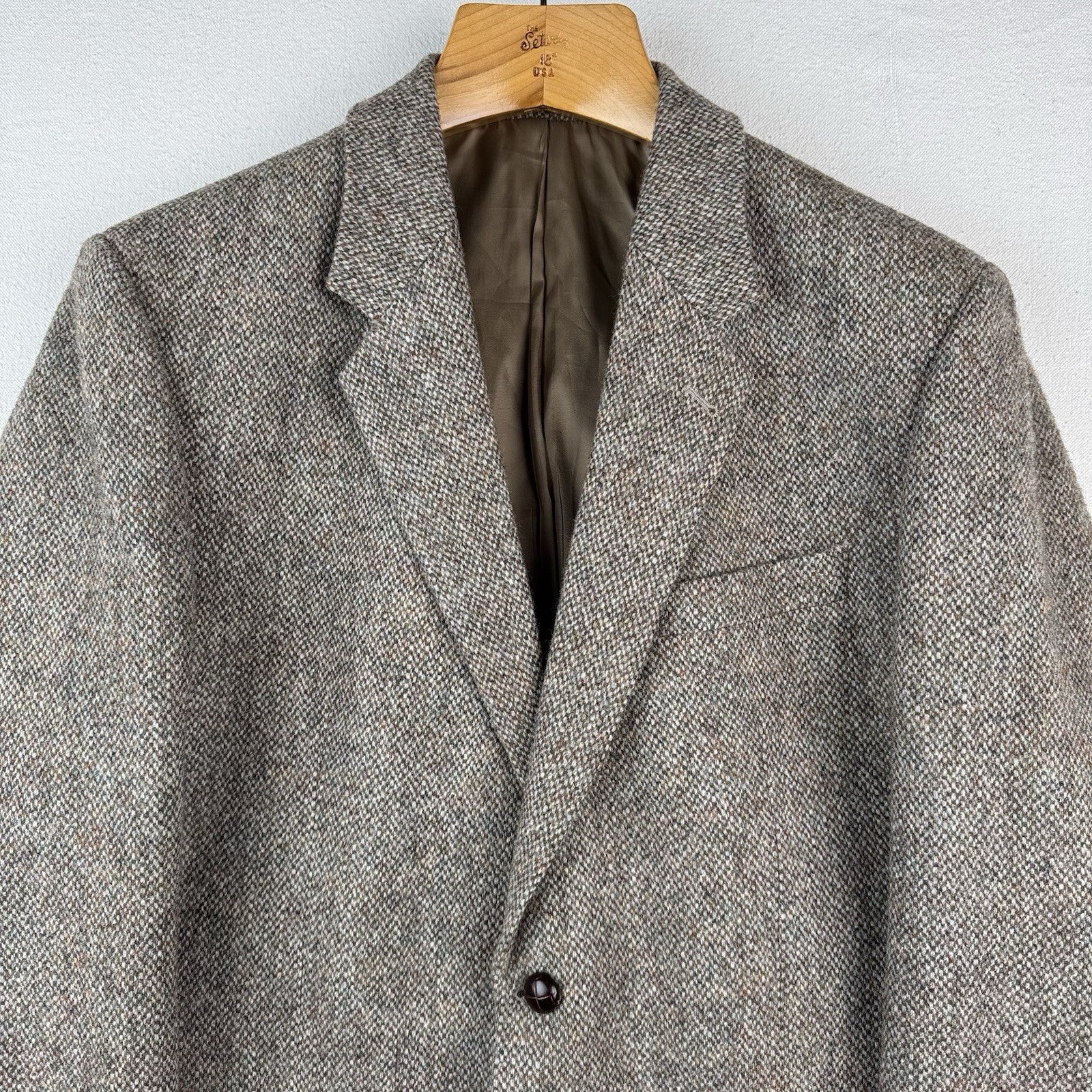 Harris Tweed Sport Coat 46R Brown Green 100% Wool Jacket Blazer