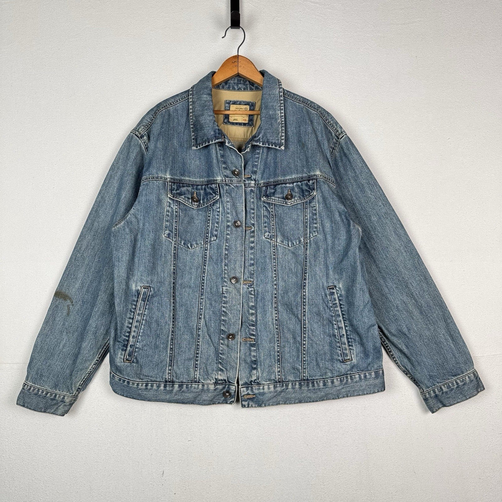 Vtg Old Navy Men’s 2XL Embroidered Jean Jacket Gallo Papa Tiki Hut Rooster *Read