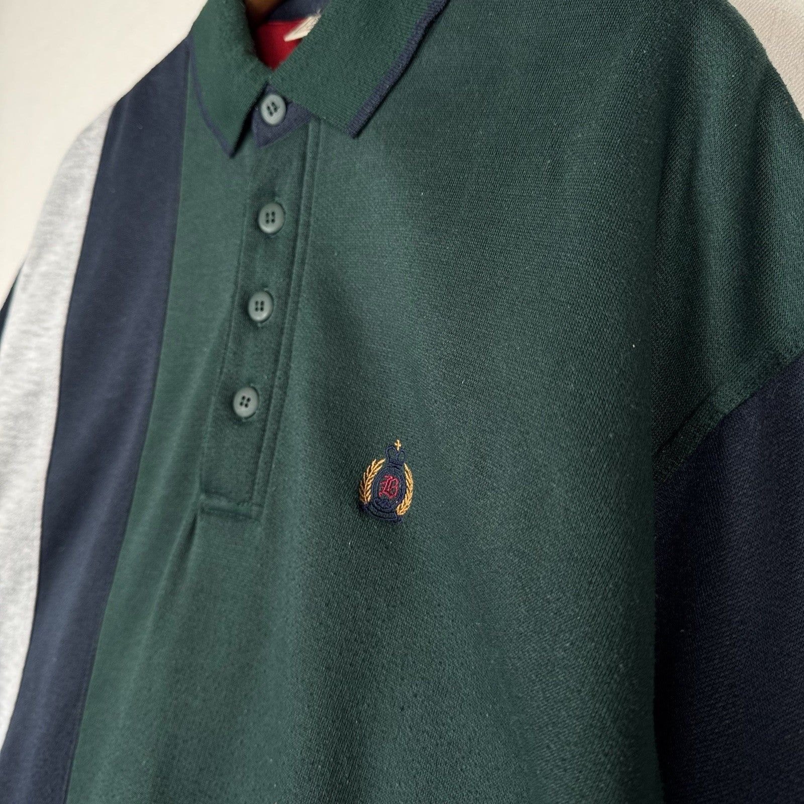 Vintage Bugle Boy Men’s XL Rugby Polo Sweatshirt 90s Colorblock