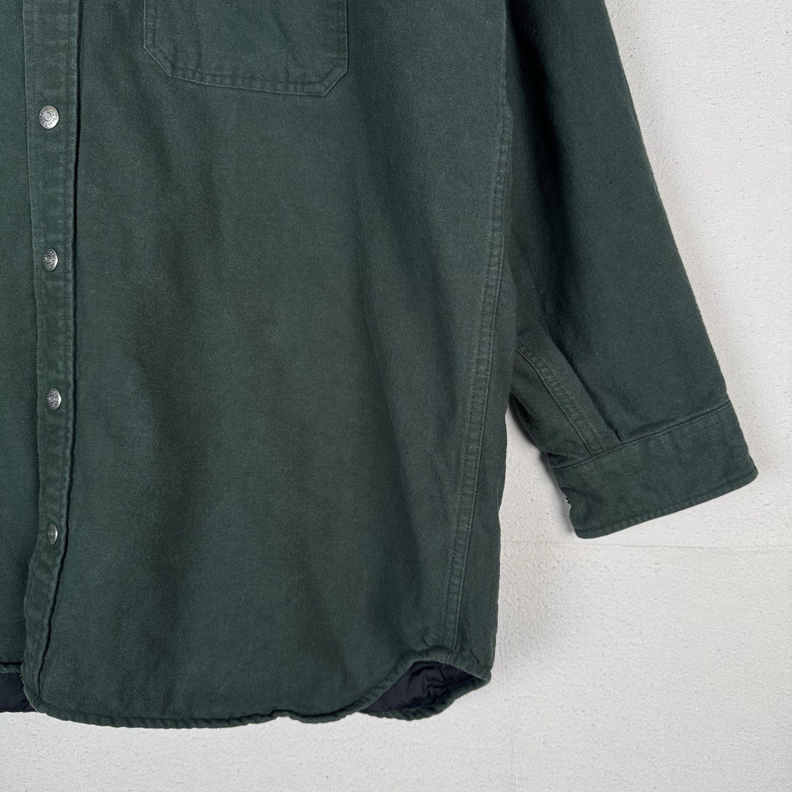 L.L. Bean Ultra Insulated Green Snap Shirt Jacket Men's Large 100% Cotton
