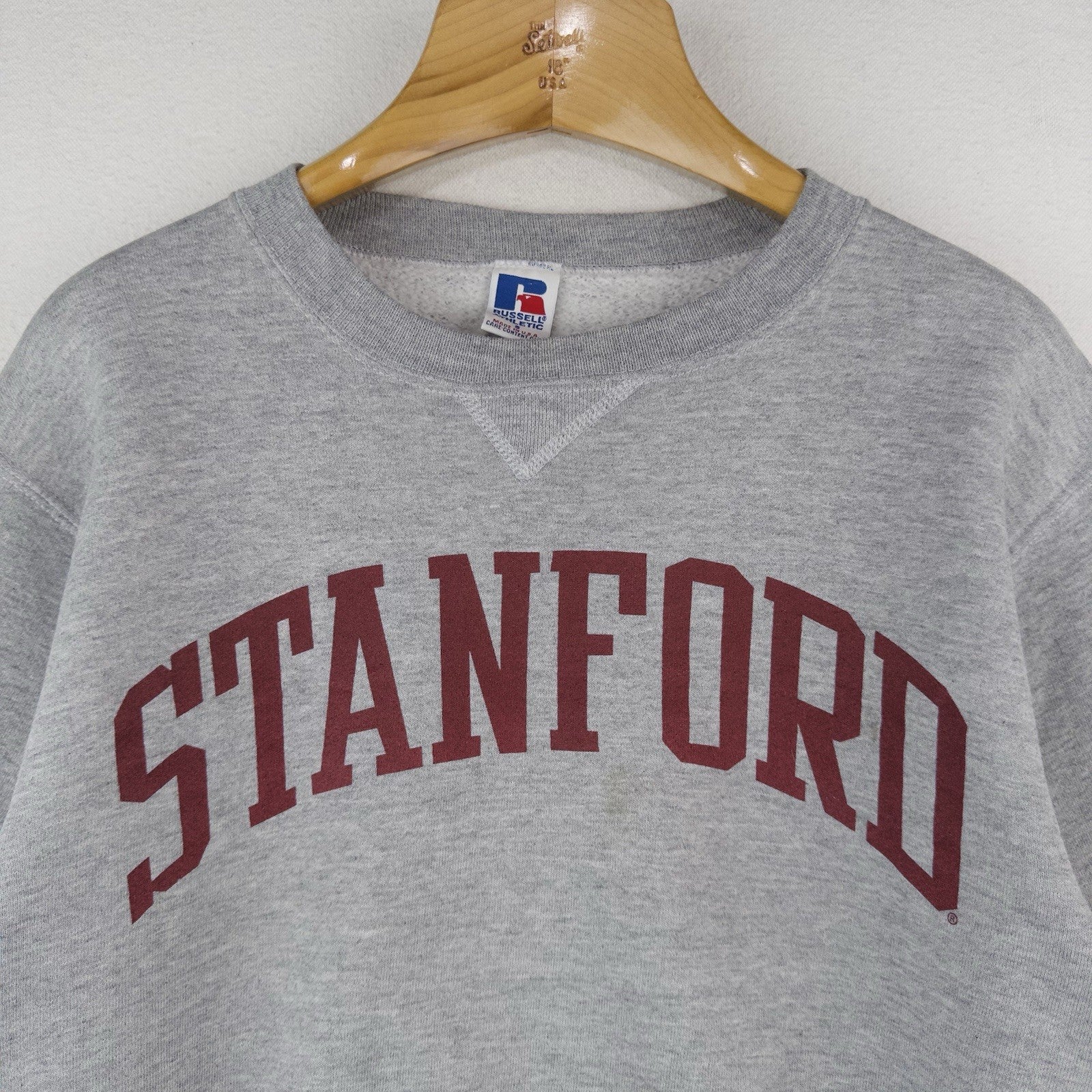 90’s Vtg Stanford Russell Gray Sweatshirt Mens Small Spellout Crewneck Made USA