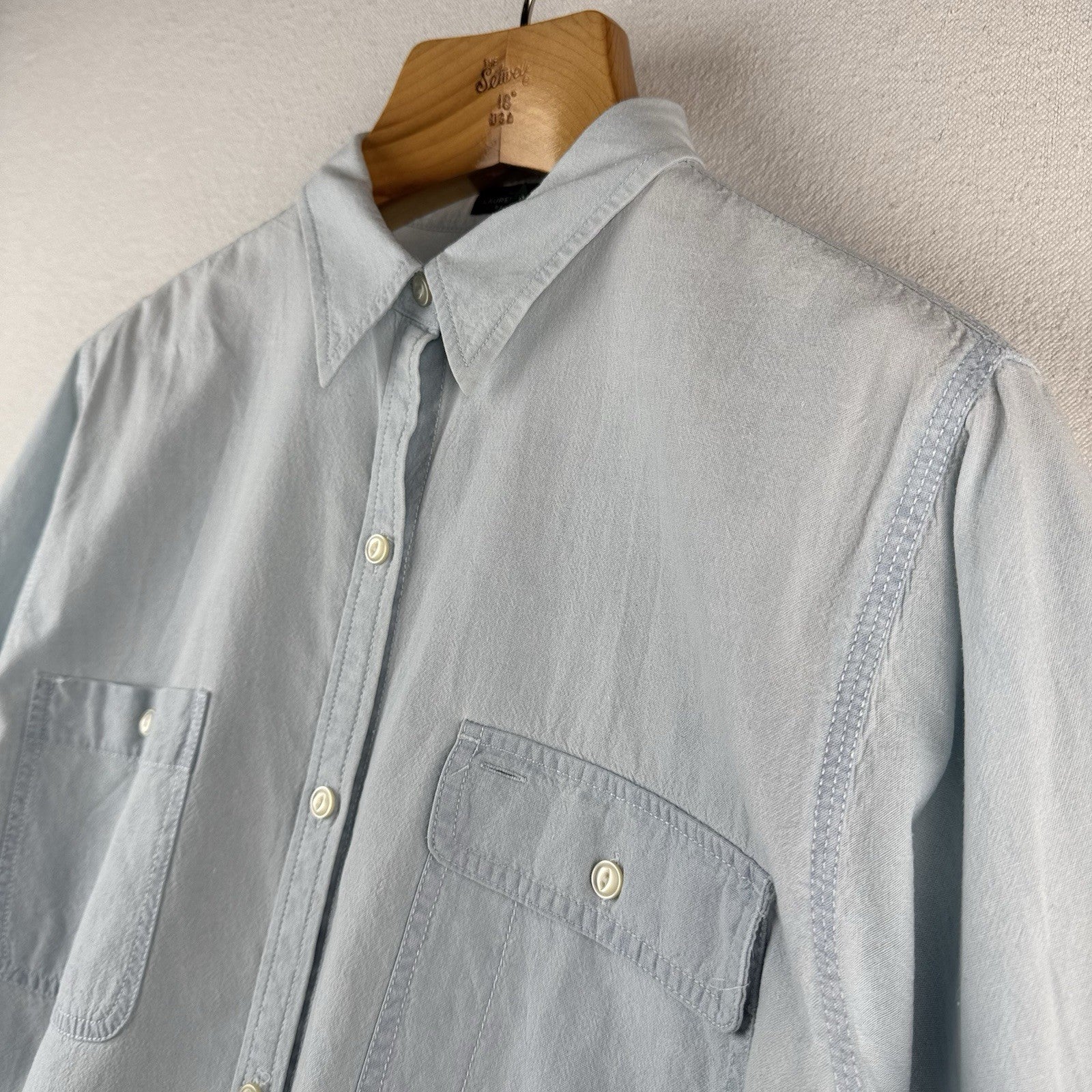 Lauren Ralph Lauren Women's XL Blue Chambray Button Down Shirt 100% Cotton