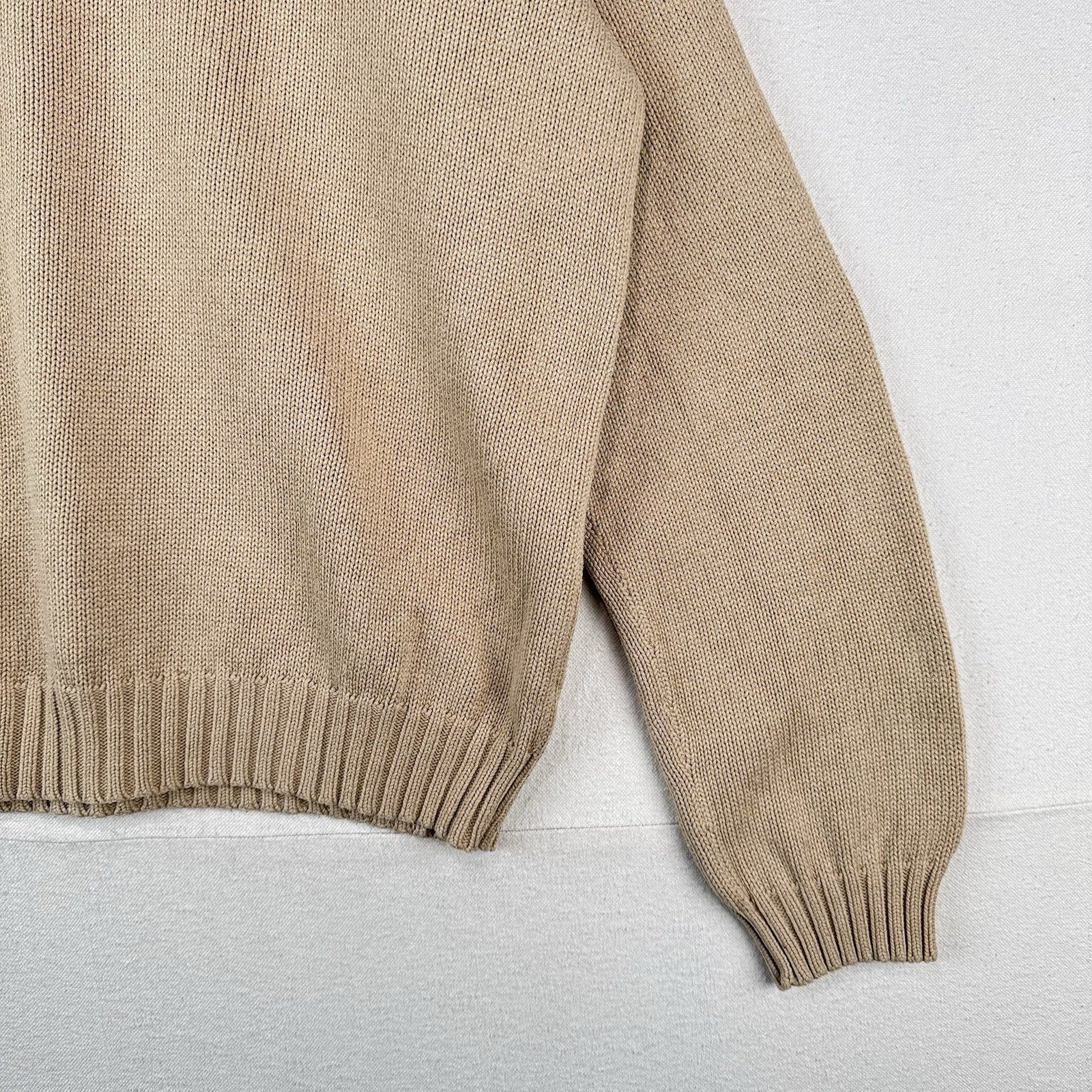 90’s Vintage Polo Ralph Lauren Men’s L Tan Camel Brown Knit Sweater 100% Cotton