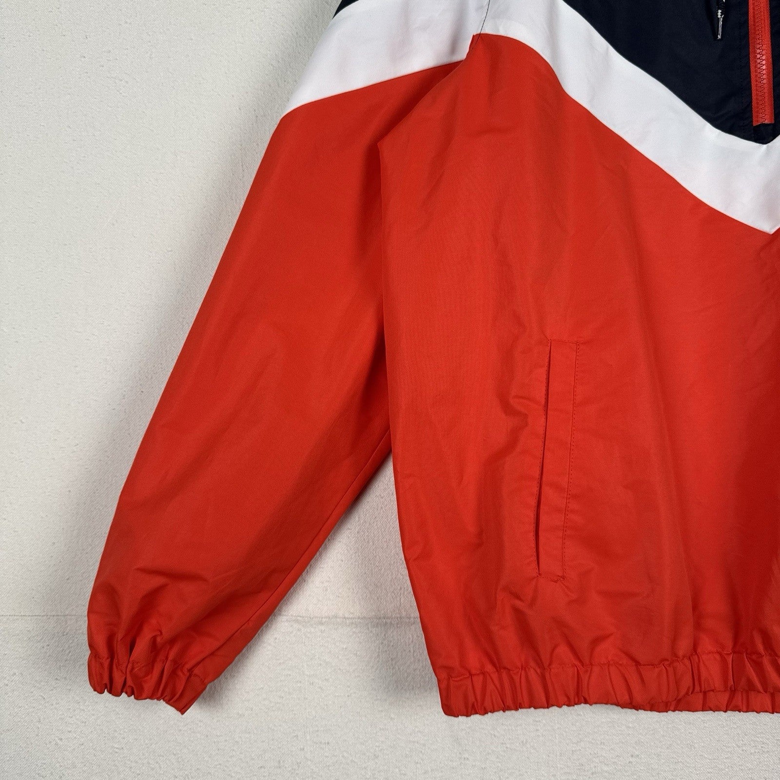 Men's Members Only  1/4 Zip Light Weight Jacket Size Large Orange Blue Spellout