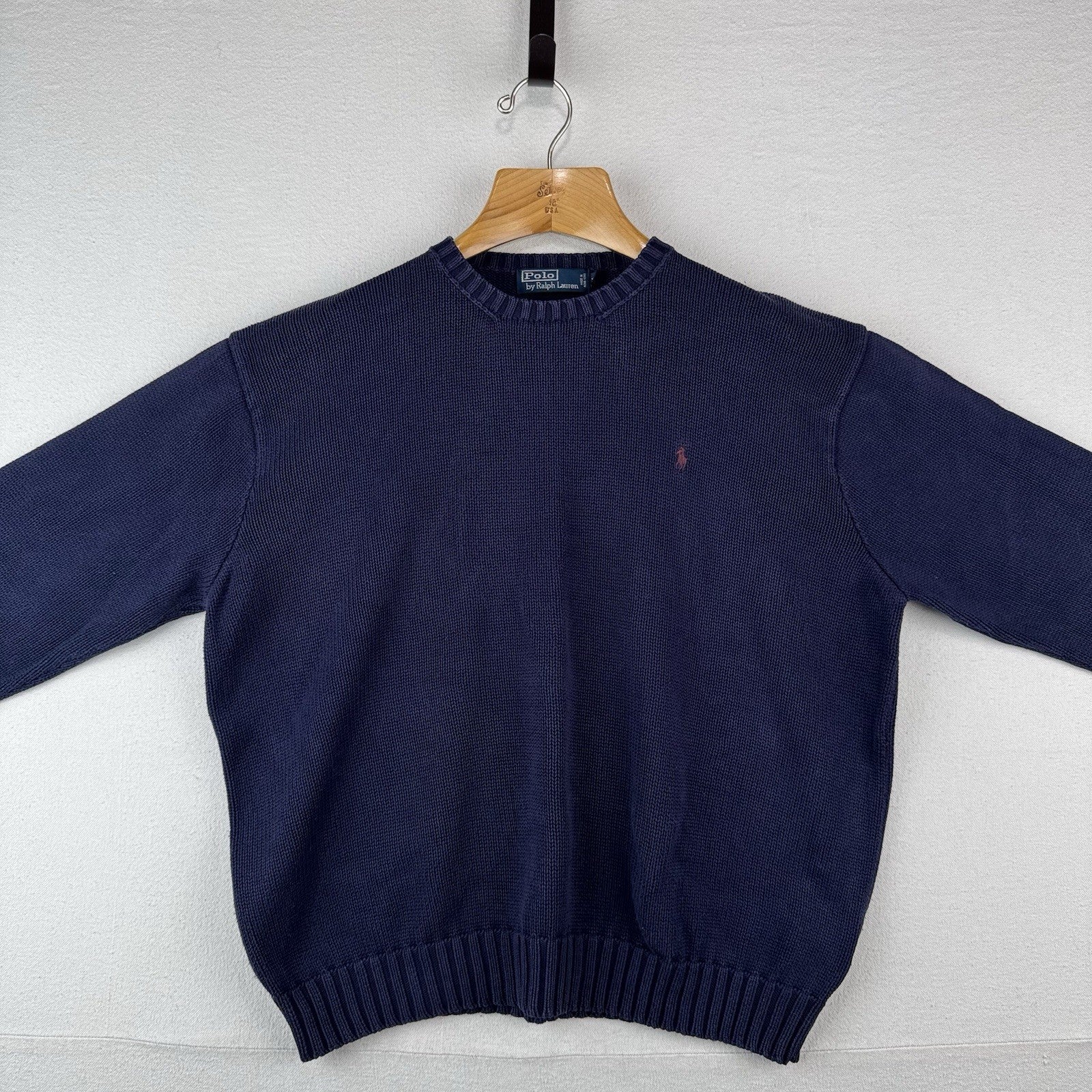 90's Vintage Polo Ralph Lauren Sweater Men's XL Navy Blue Knit Crewneck Red Pony