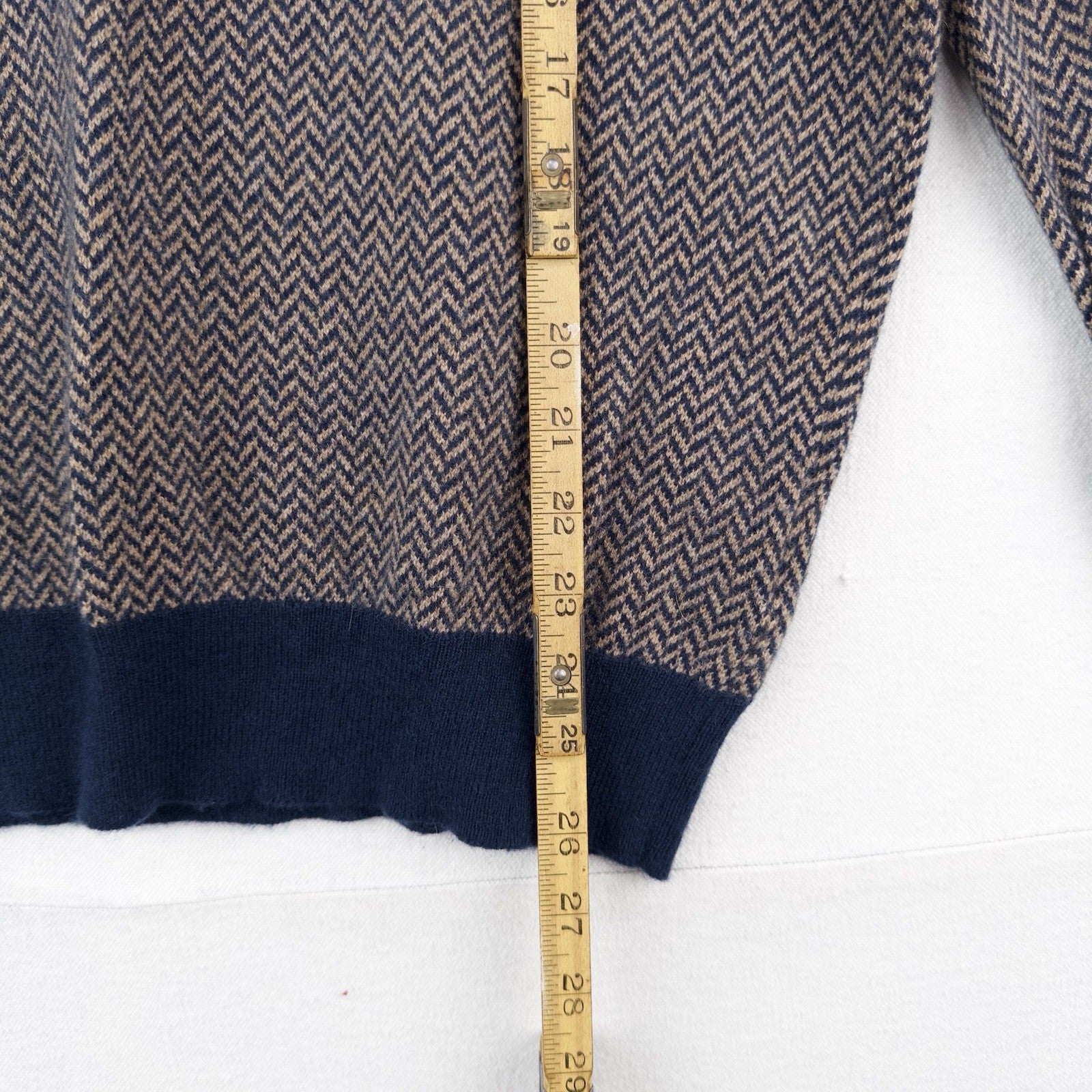 J.Crew 100% Cashmere Herringbone Jacquard Crewneck Sweater Men’s Large Blue Tan