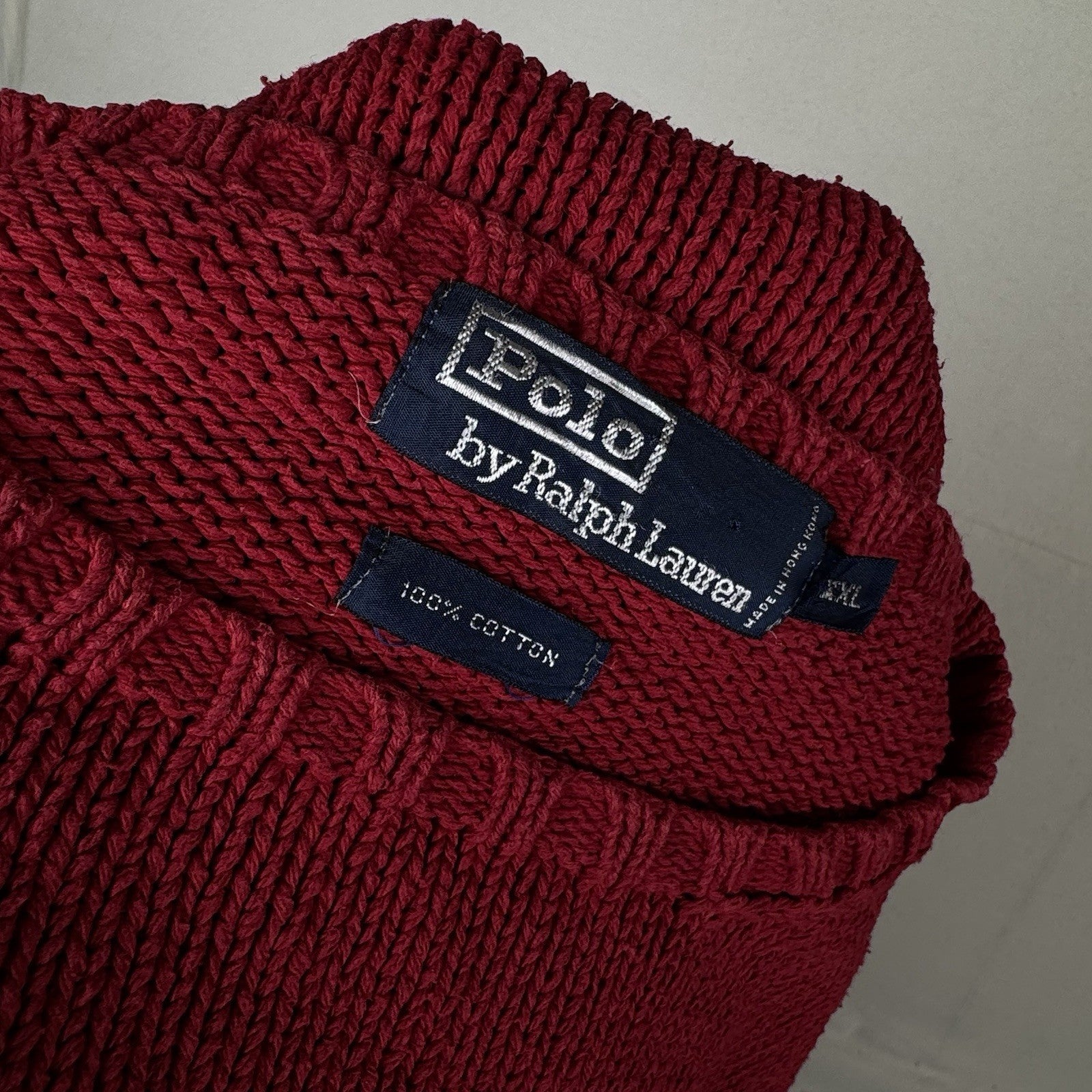 90’s Vintage Polo Ralph Lauren Mens 2XL Sweater Red Knit Crew 100% Cotton *Read