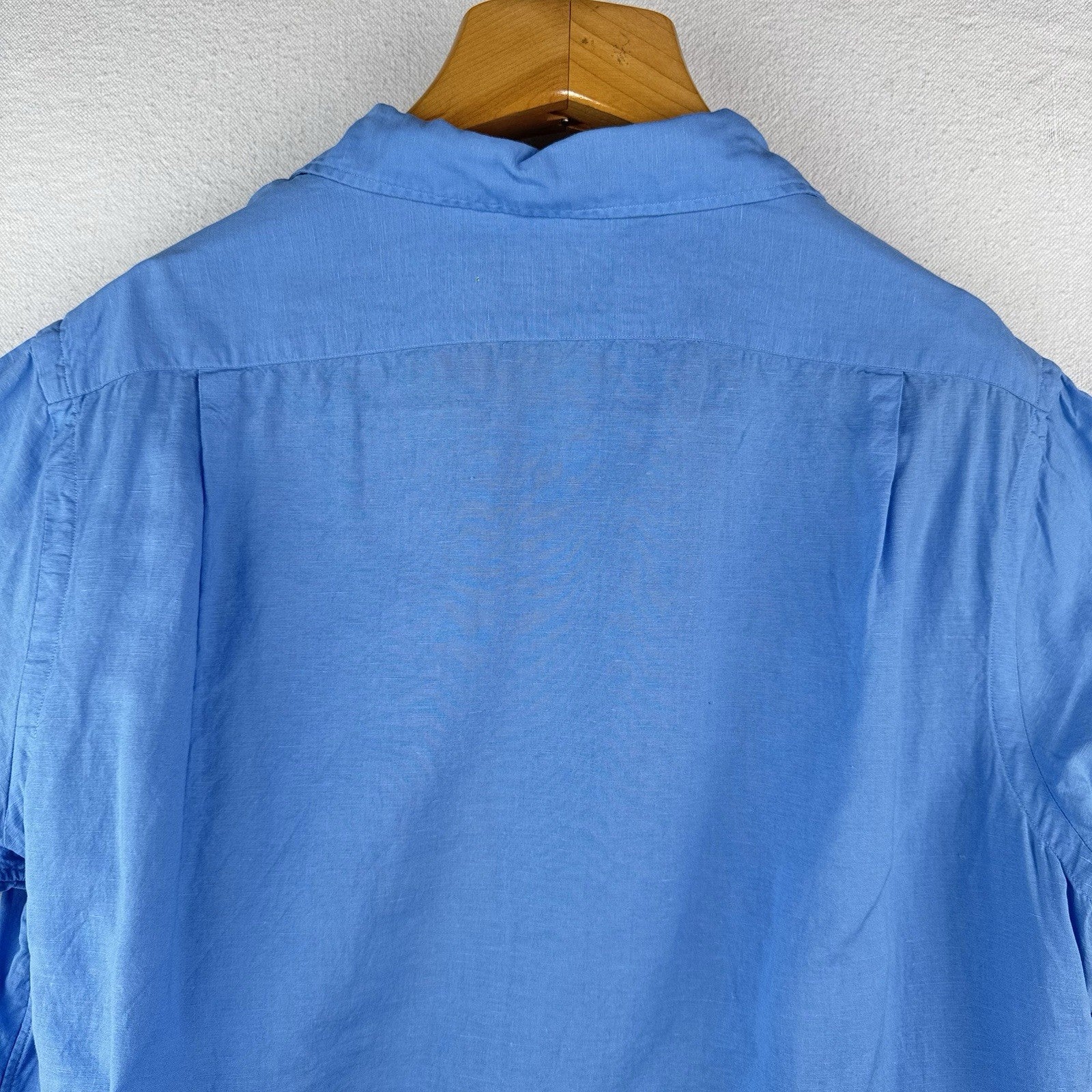 Polo Ralph Lauren Men's L Classic Fit Camp Linen Blend Loop Collar Shirt Blue