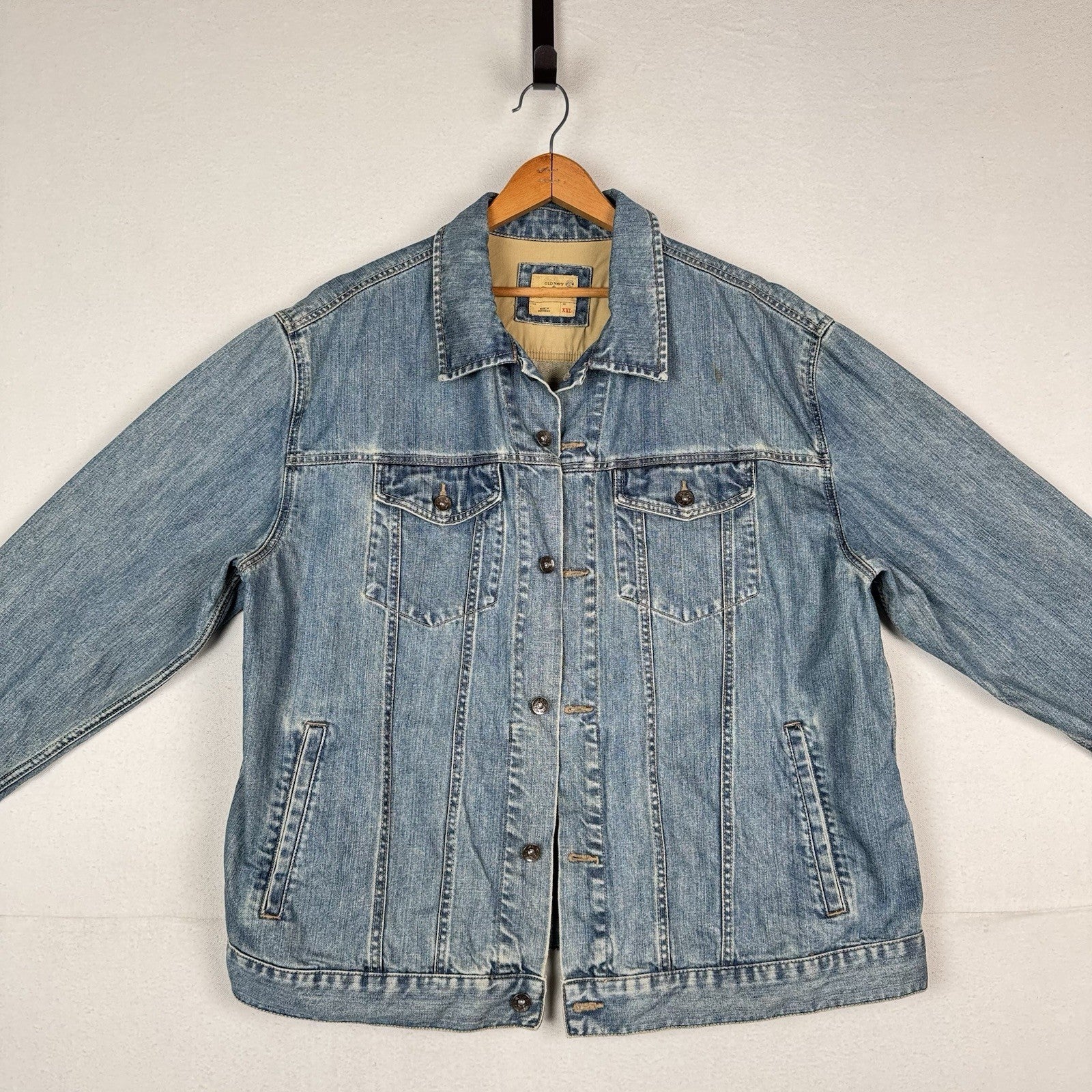 Vtg Old Navy Men’s 2XL Embroidered Jean Jacket Gallo Papa Tiki Hut Rooster *Read