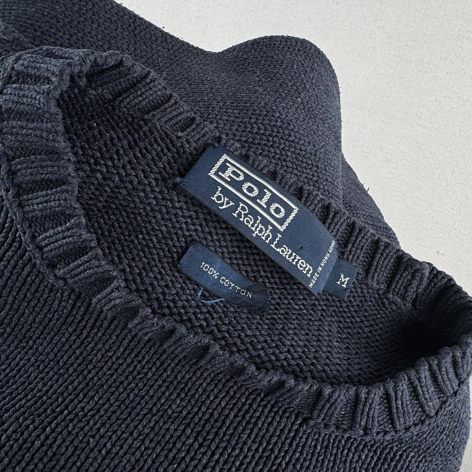 90’s Vintage Polo Ralph Lauren Sweater Men L Navy Blue Knit Pullover Blue Pony