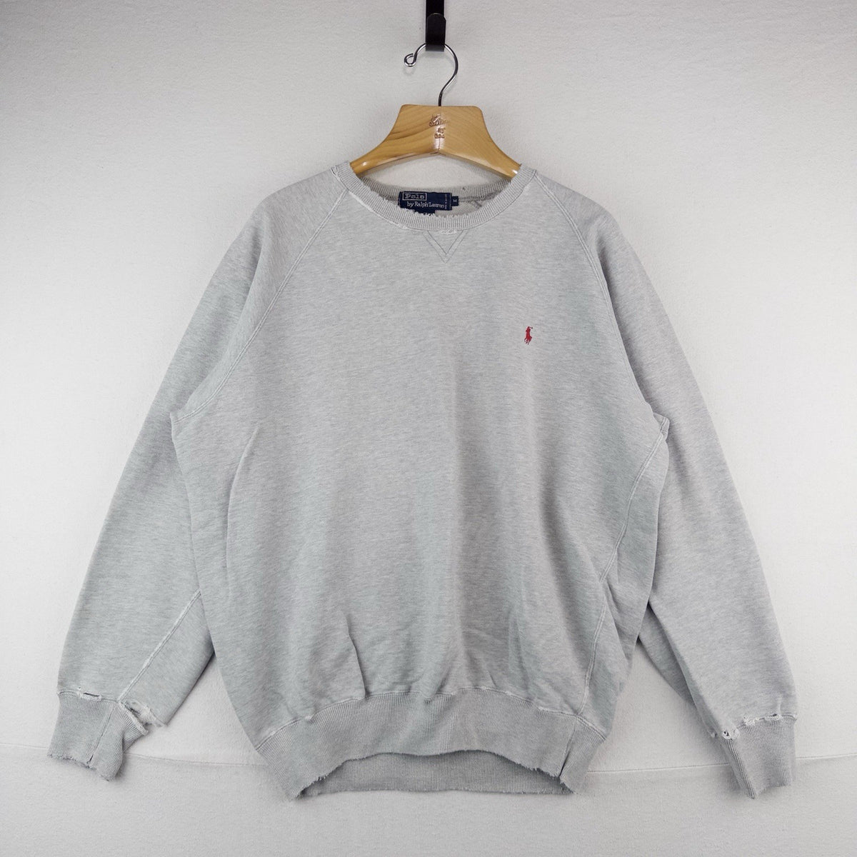 90’s Vtg Polo Ralph Lauren Sweatshirt Men’s M Gray 100% Cotton *Distressed