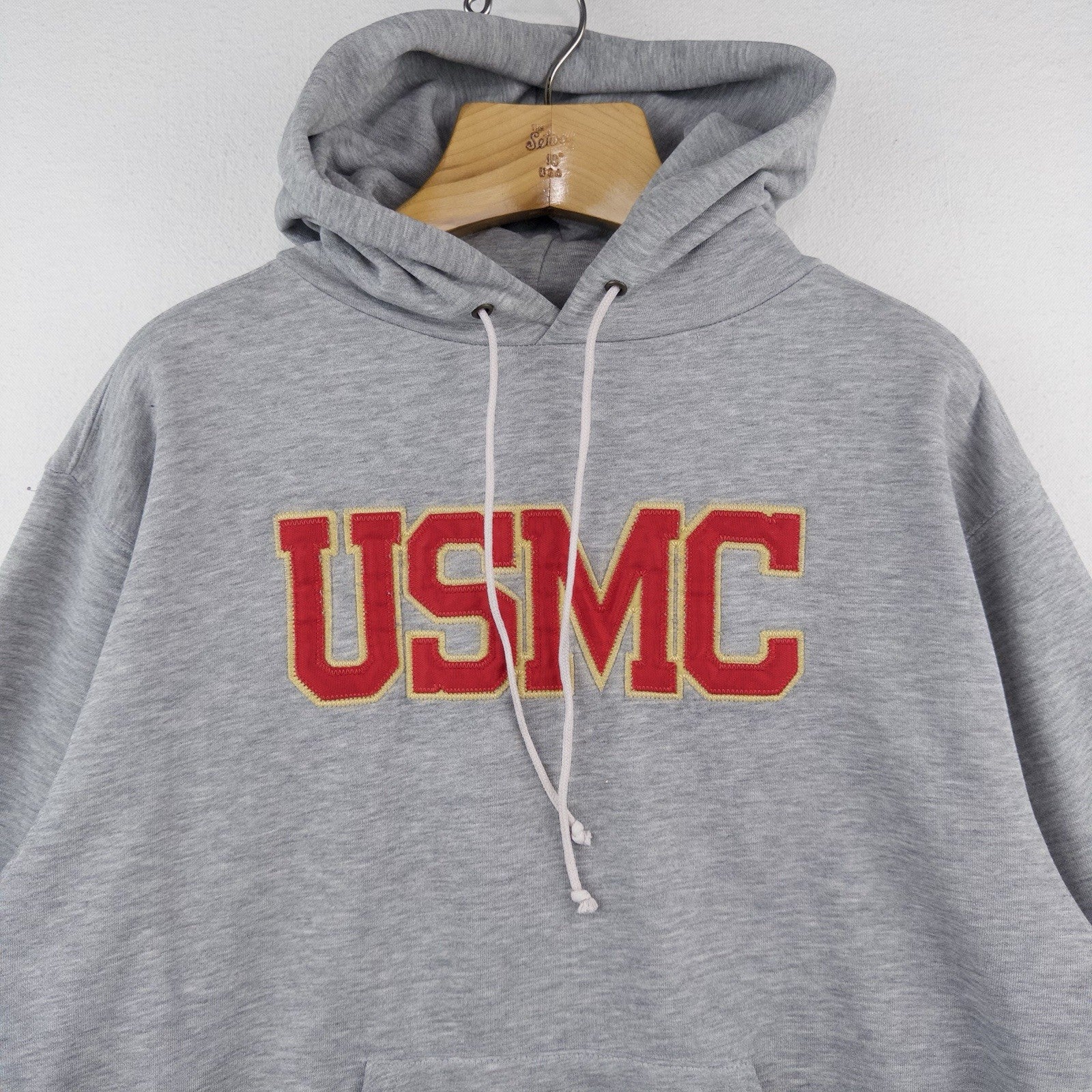 90’s Vtg Jansport USMC Men’s M Gray Hoodie Red Gold Letters *Read