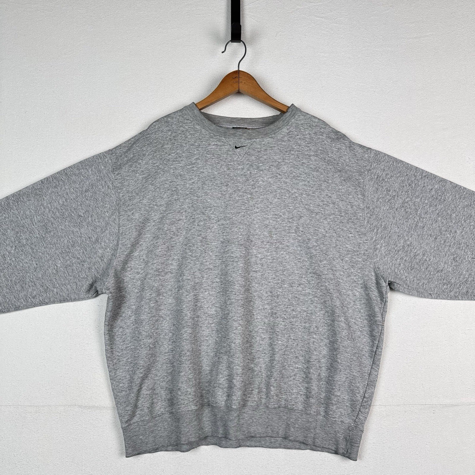 Vintage 90s Nike Center Check Grey Pullover Sweatshirt XL Distressed