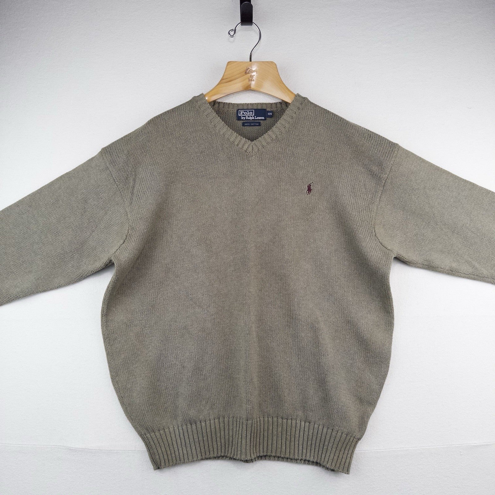 90’s Vtg Polo Ralph Lauren Men’s XL (105) V-Neck Cotton Knit Tan Sweater *Read