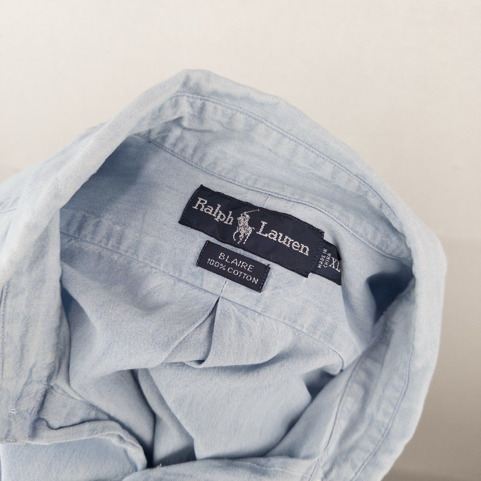 90’s Vintage Ralph Lauren Men’s XL Light Blue Chambray Blair Button Down Shirt