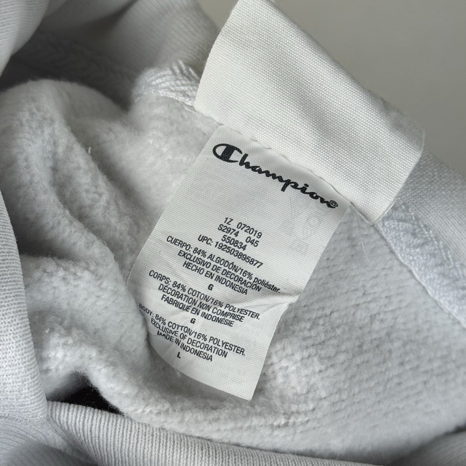 Vintage Champion USA Reverse Weave White RWSS Hoodie Sweatshirt Adult Size L