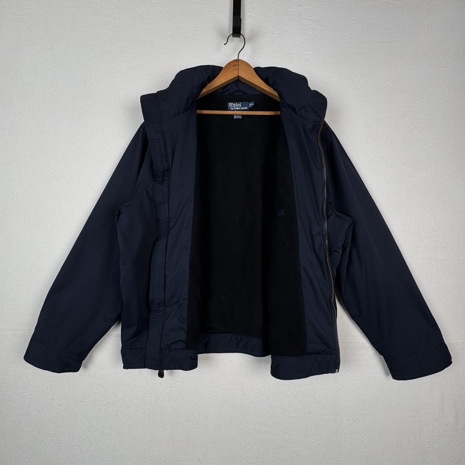 Vtg Polo Ralph Lauren 2XL Stowaway Hood Fleece Lined Harrington Bomber Jacket