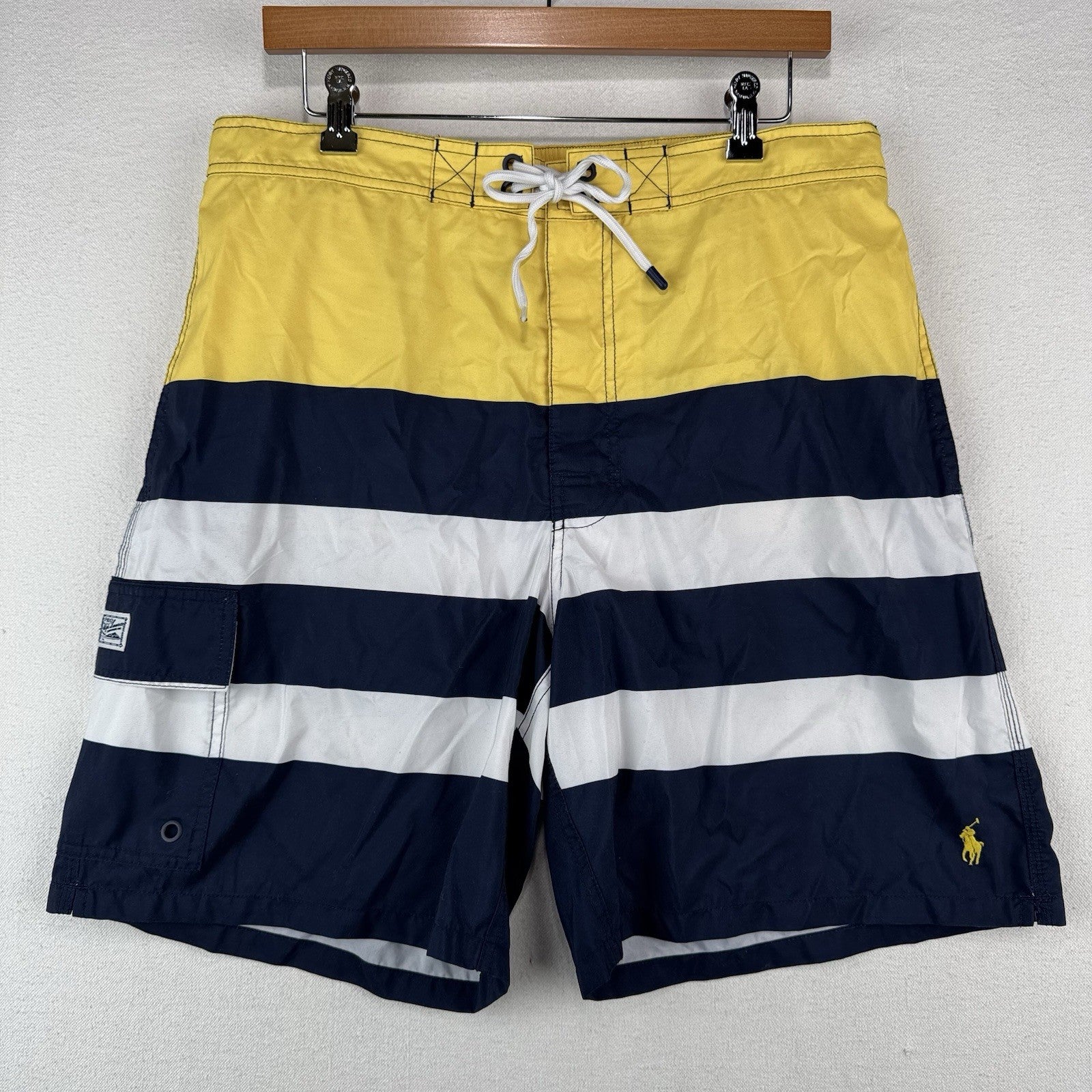 Polo Ralph Lauren Swim Trunks Men’s XL Striped Blue Yellow White Mesh Lined 8”
