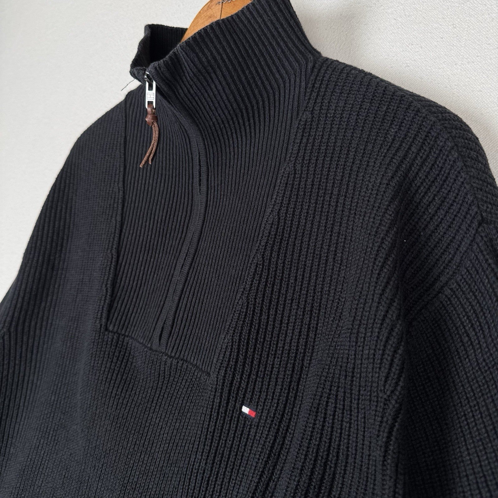 Tommy Hilfiger Quarter Zip XXL Black Pima Cotton/Cashmere Sweater Pullover