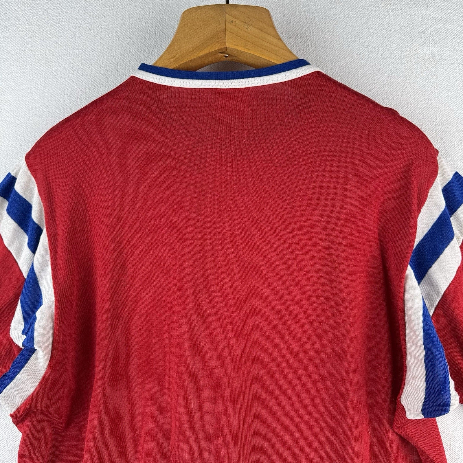 60’s Vtg Rawlings Jersey Ringer Shirt Stripe Red White Blue XL Rayon Made USA