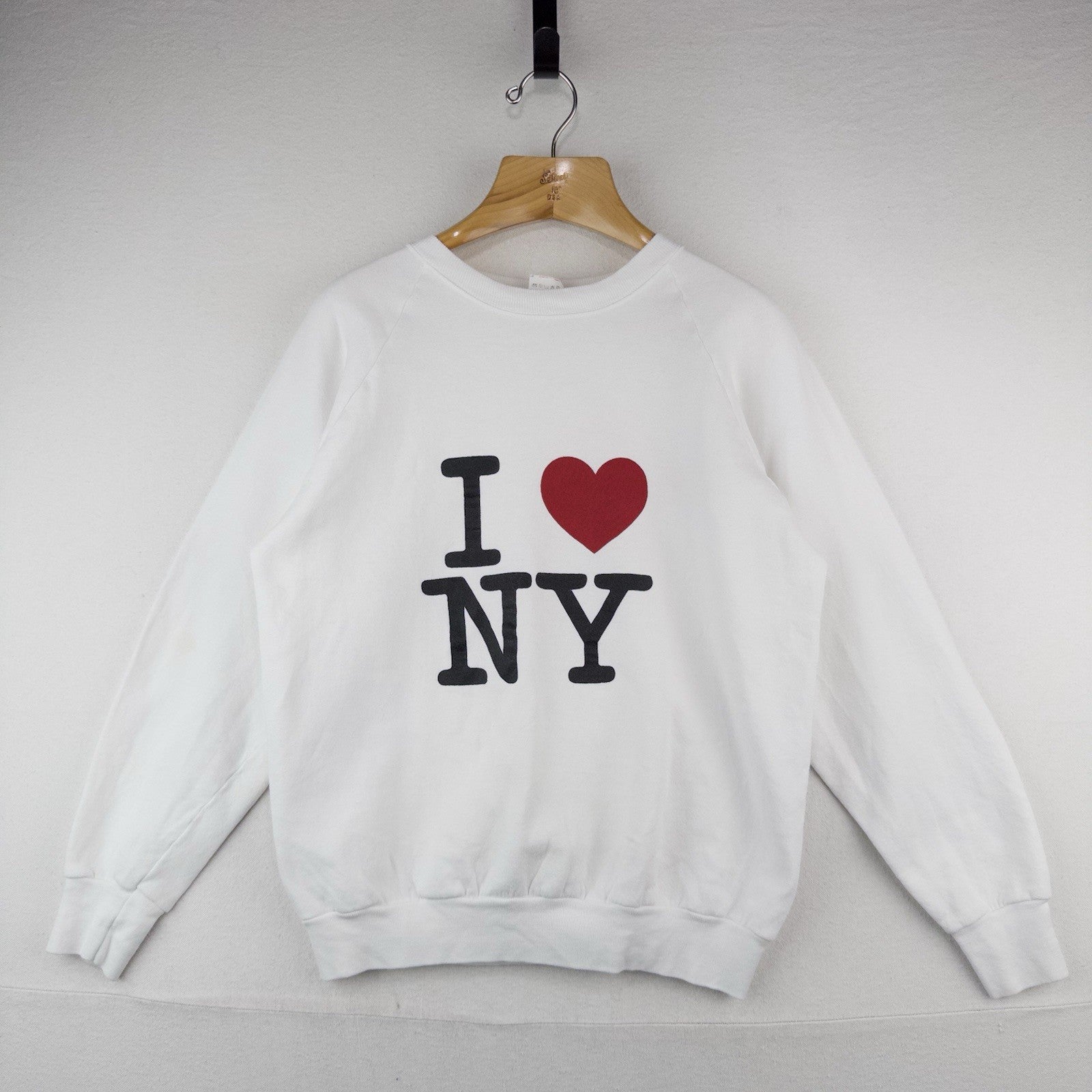 80’s Vtg I Love NY Raglan Crewneck Sweatshirt Men’s Large White *Distressed